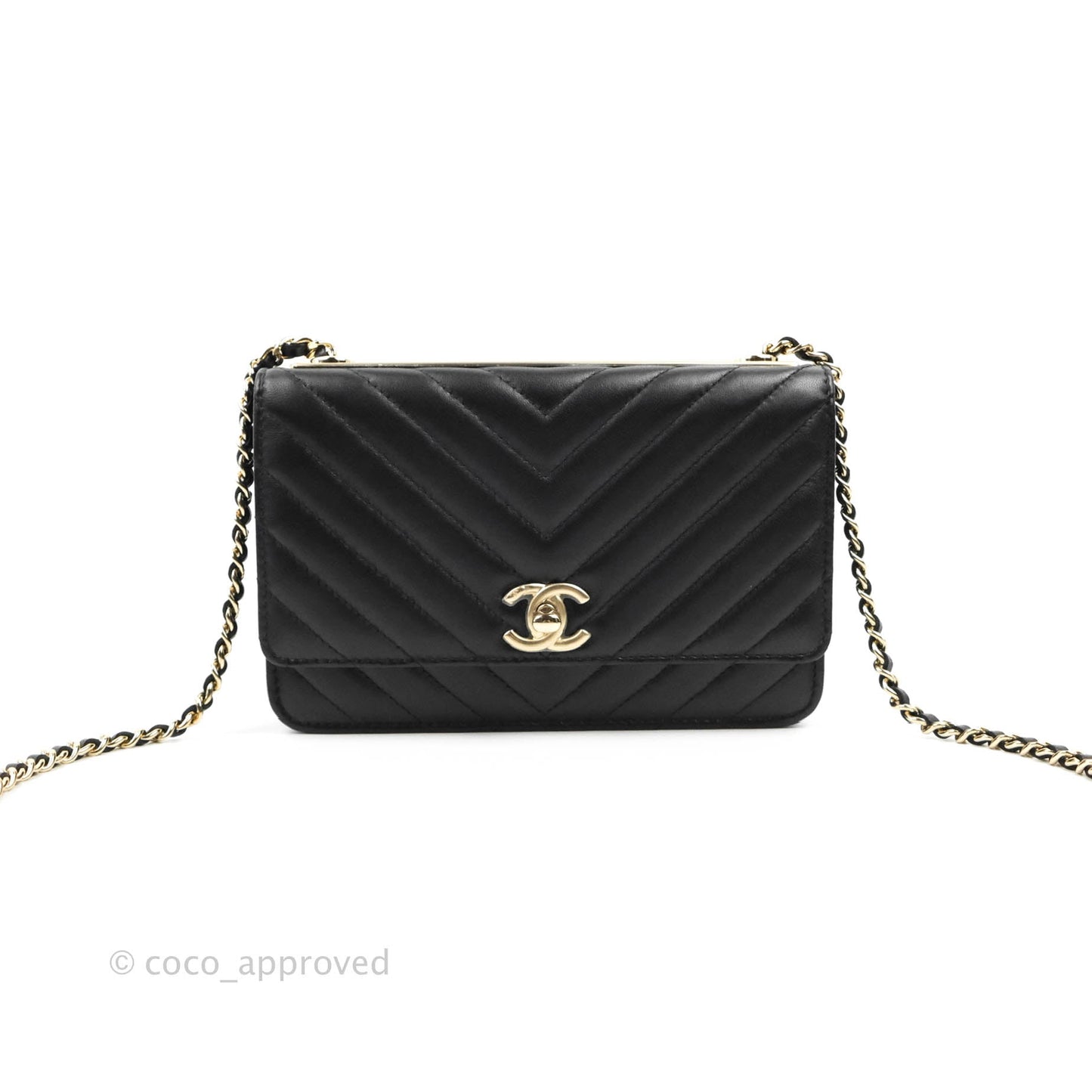 Chanel Trendy CC WOC Wallet on Chain Chevron Black Lambskin Gold Hardware