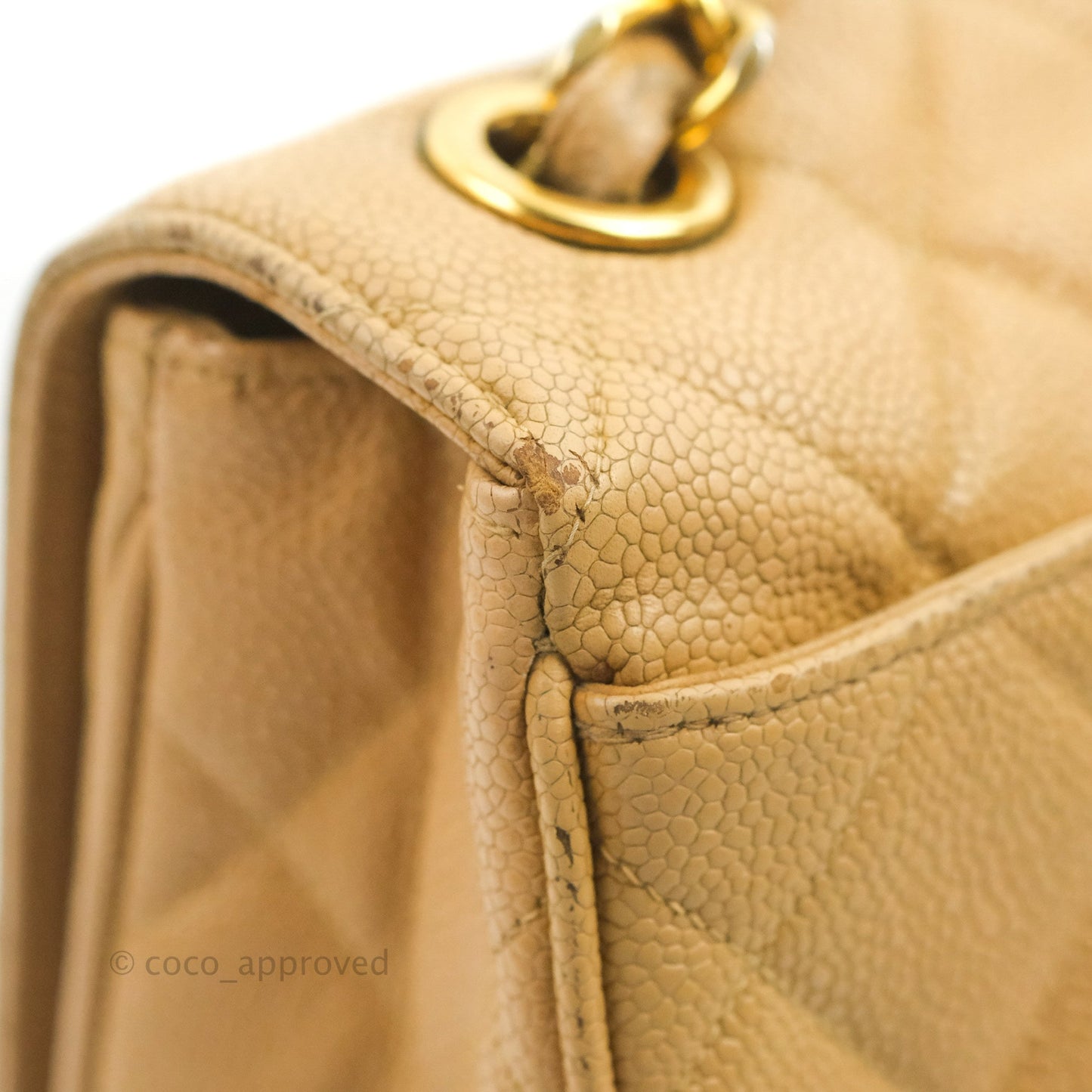 Chanel Vintage CC Large Square Flap Bag Beige Caviar 24K Gold Hardware