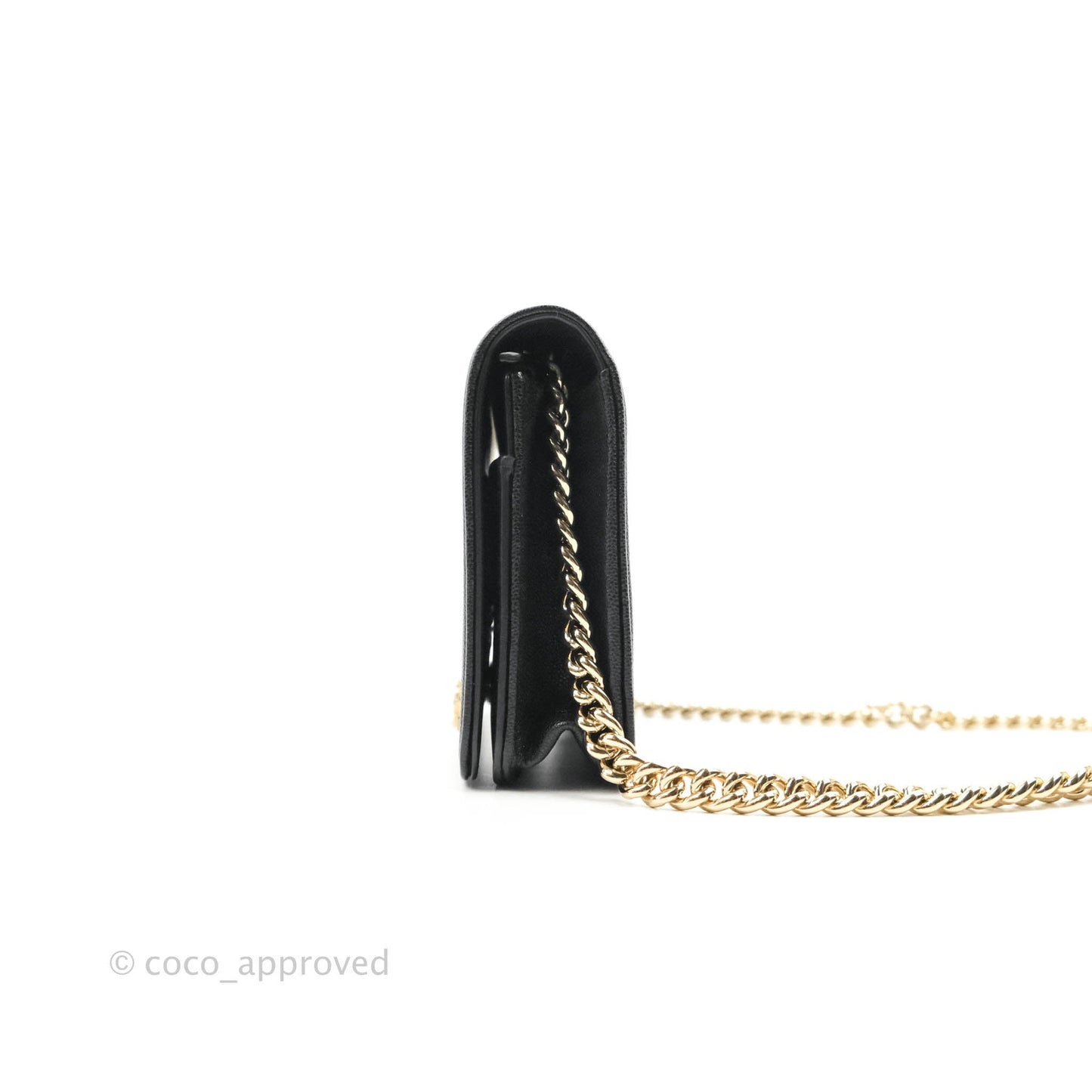Chanel Chevron Boy Wallet On Chain Black Caviar Gold Hardware