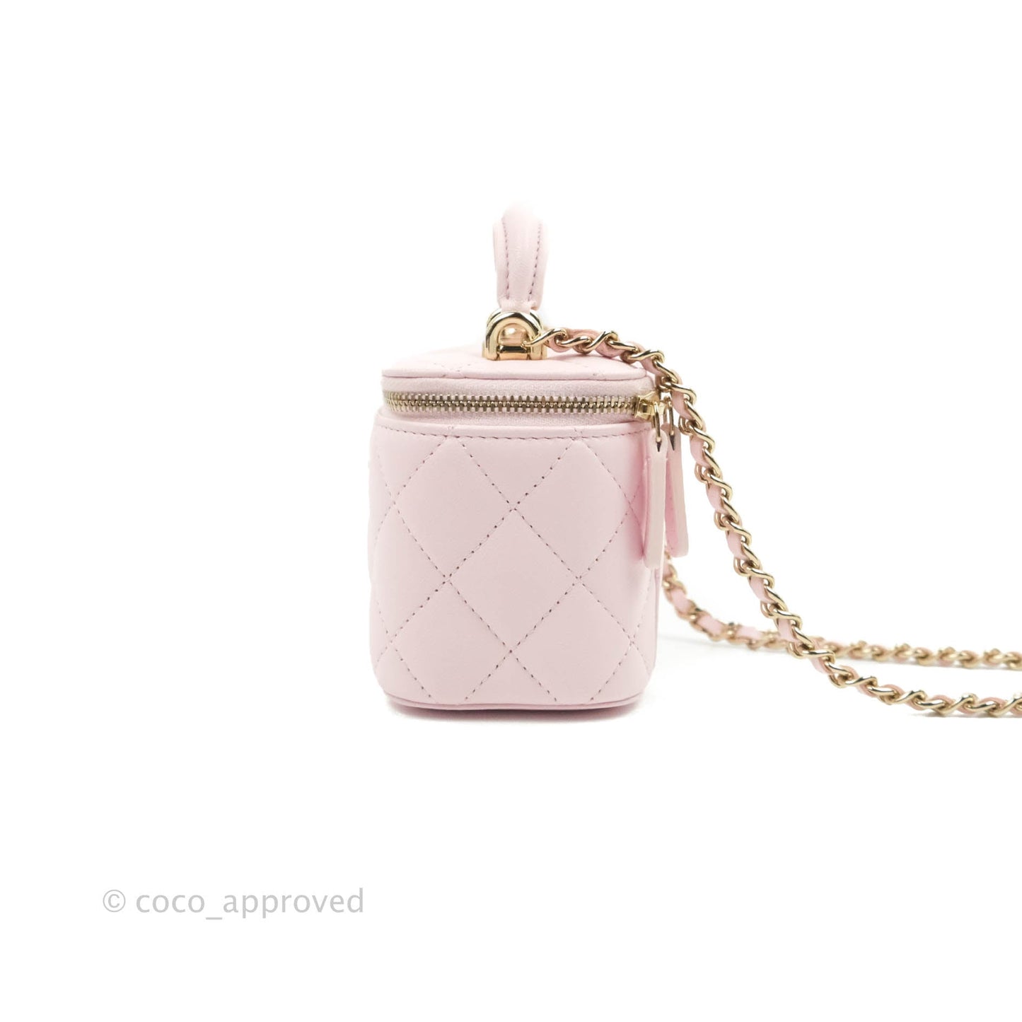 Chanel Mini Top Handle Vanity With Chain Light Pink Lambskin Gold Hardware