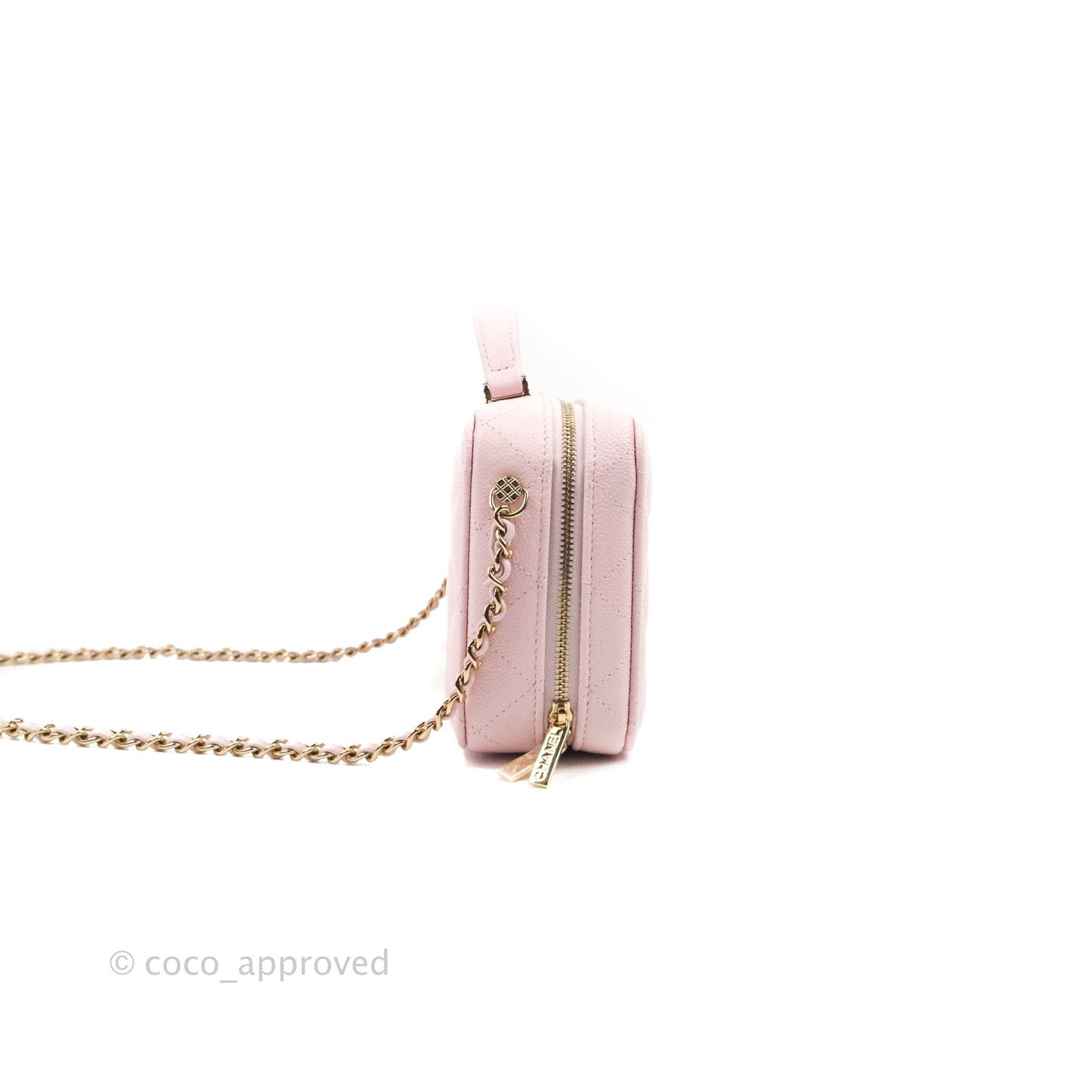 Chanel Quilted Top Handle Vanity Case Caviar Light Pink Gold Hardware