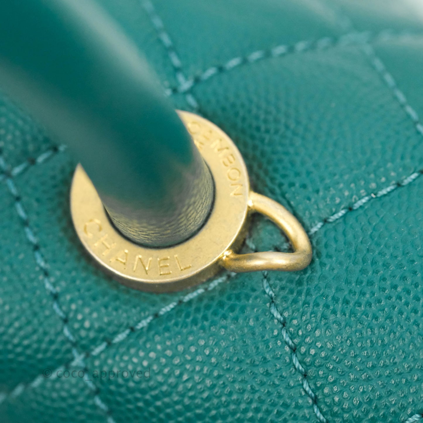 Chanel Small Quilted Coco Handle Teal Green Caviar Gold Hardware