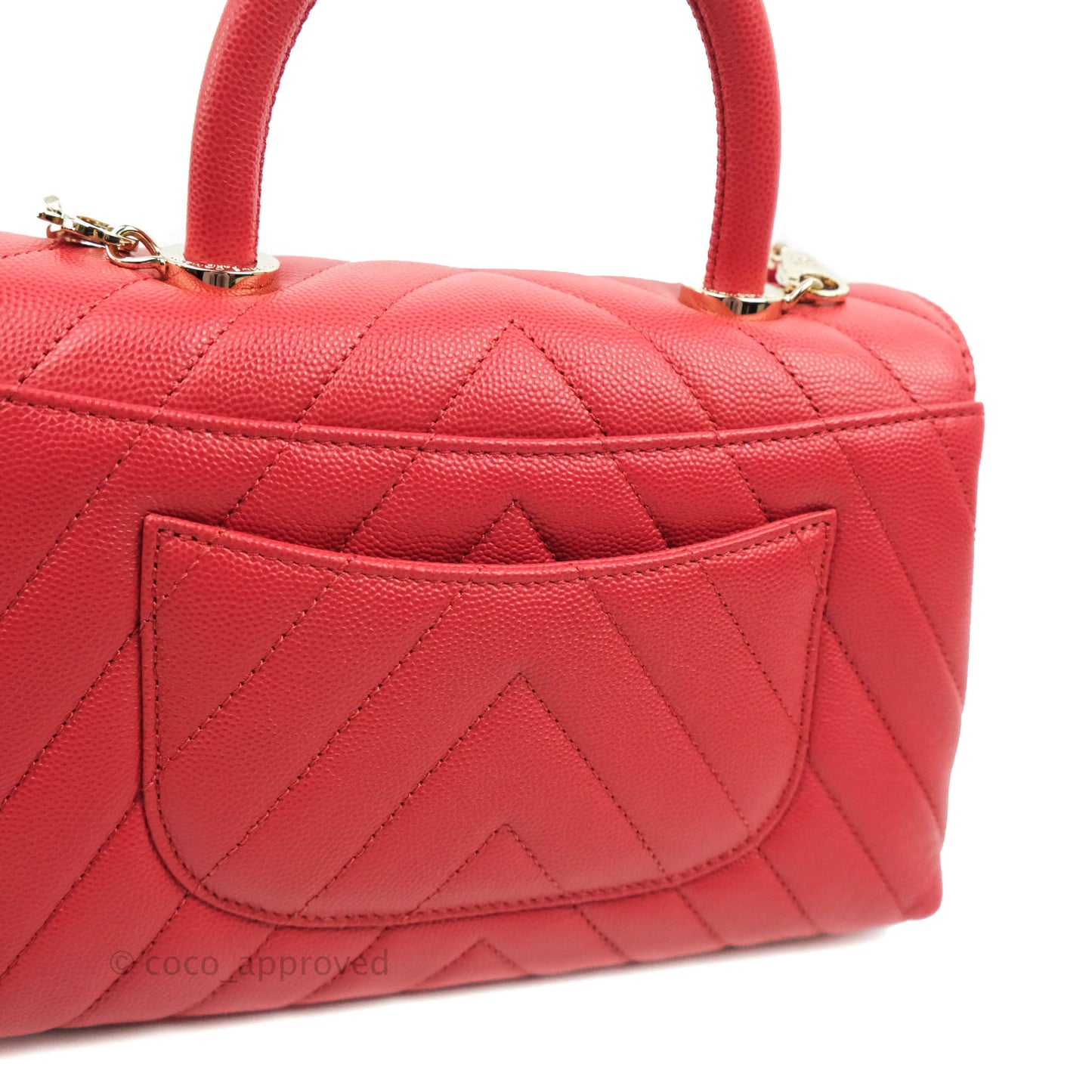 Chanel Small Coco Handle Chevron Red Caviar Gold Hardware 20P