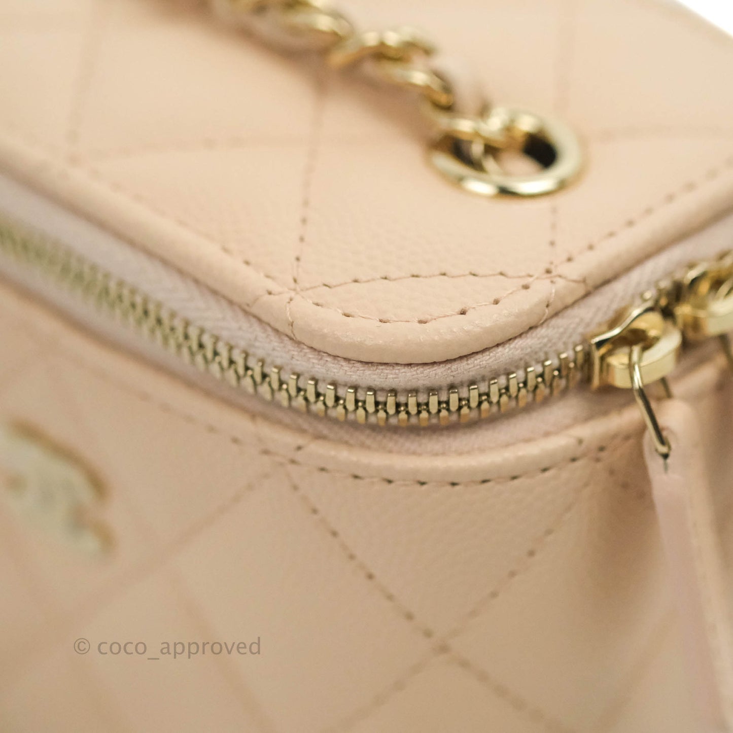 Chanel Classic Mini Vanity With Chain Light Beige Caviar Gold Hardware