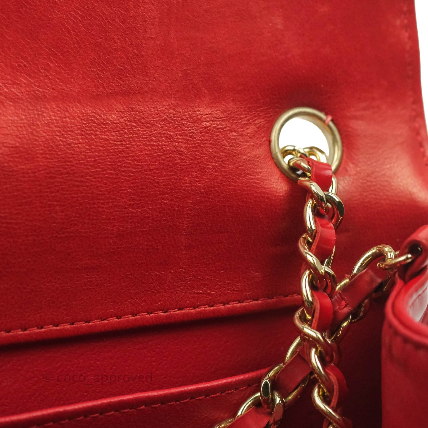 Chanel Flat Quilted Mini Flap Red Box Calfskin Gold Hardware