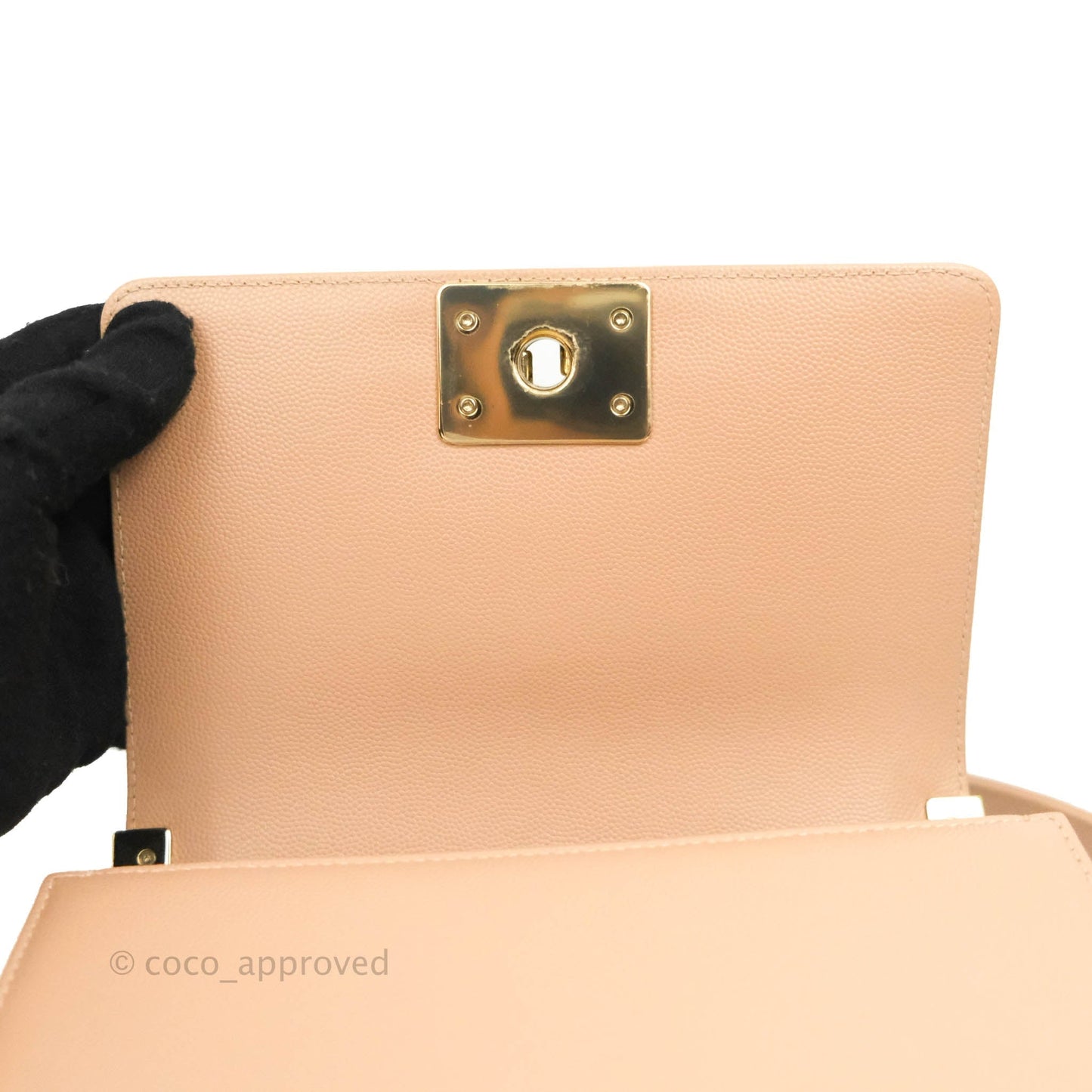 Chanel Small Chevron Boy Dark Beige Caviar Gold Hardware