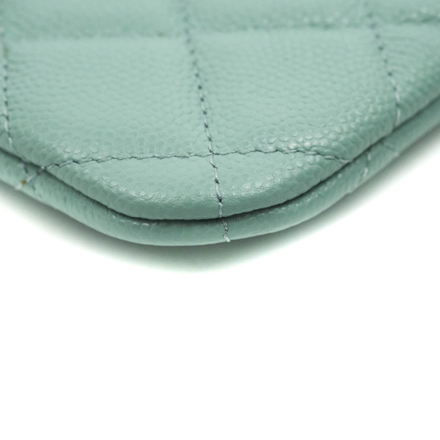 Chanel Mini Quilted O Case Tiffany Blue Caviar Gold Hardware