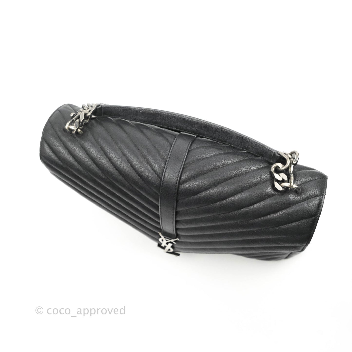 Saint Laurent Chevron Large College Black Chain Bag Ruthenium Hardware