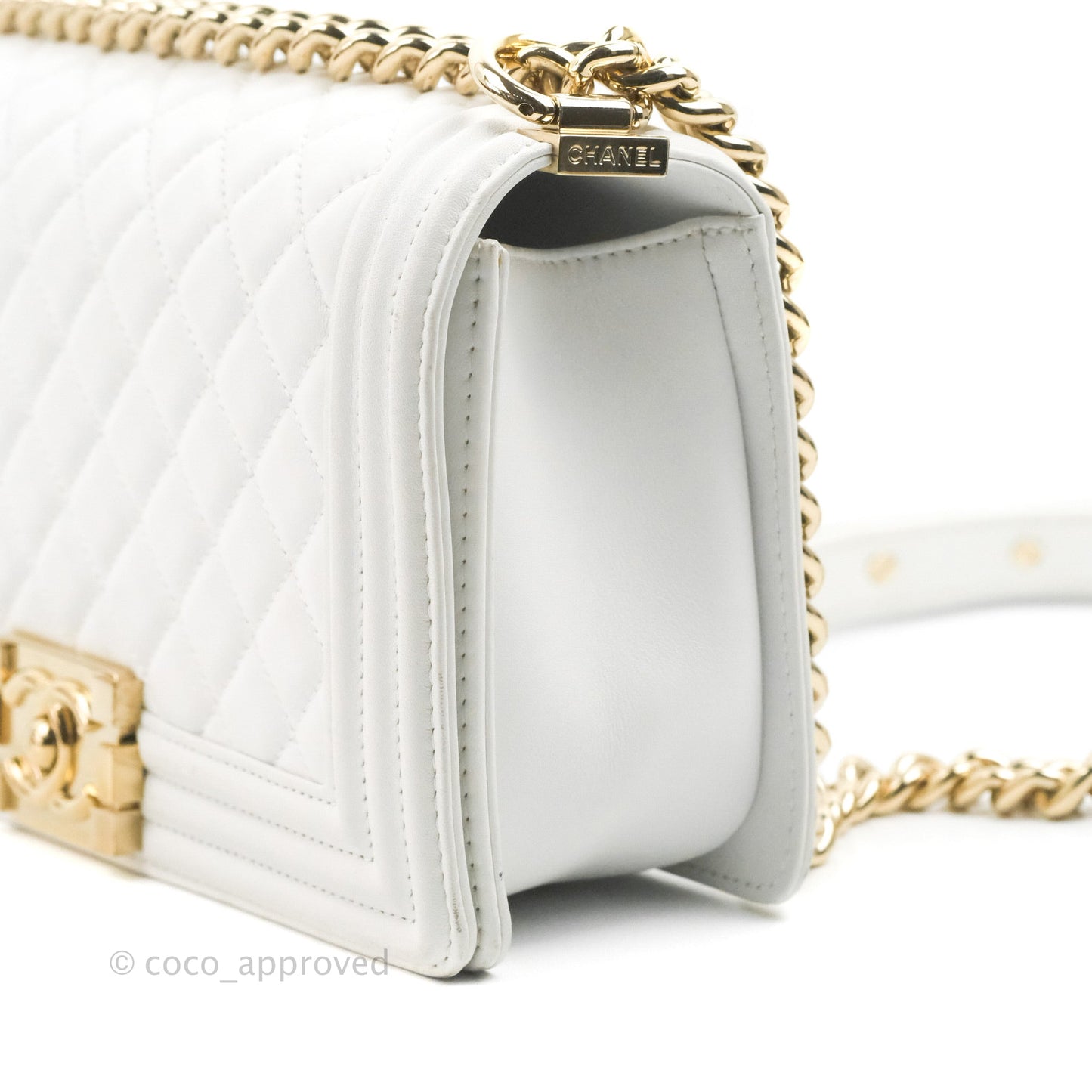 Chanel Quilted Medium Boy White Calfskin Gold Hardware