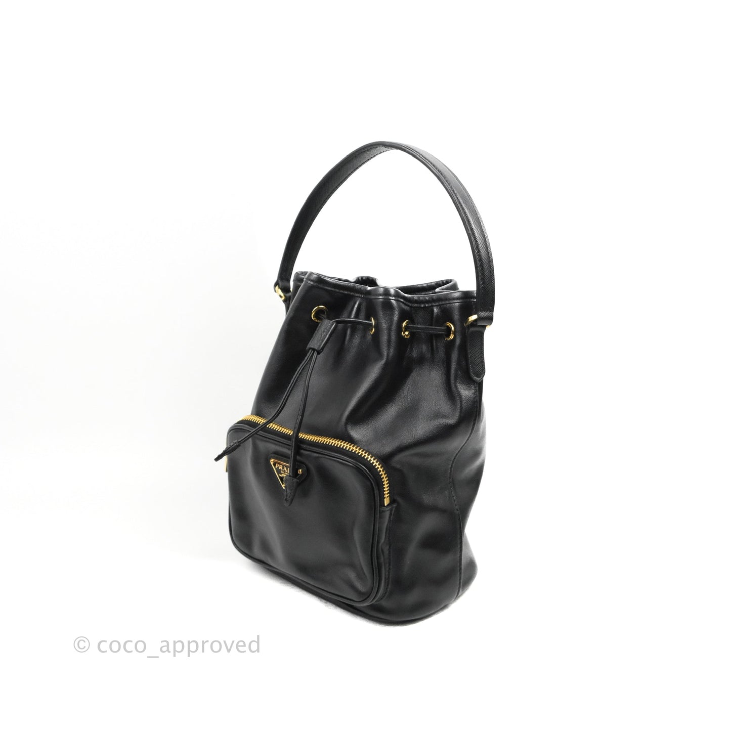 Prada Duet Bucket Bag Black Leather