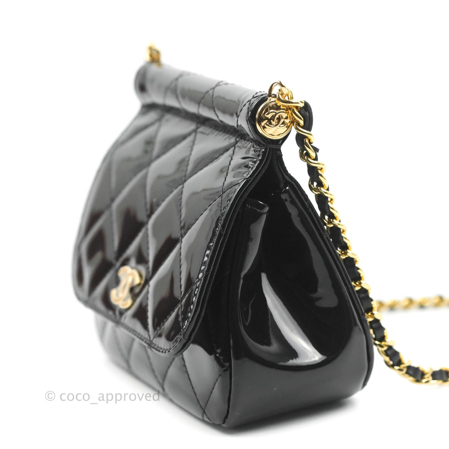 Chanel Quilted Clutch With Chain Patent Metal Black Gold Hardware