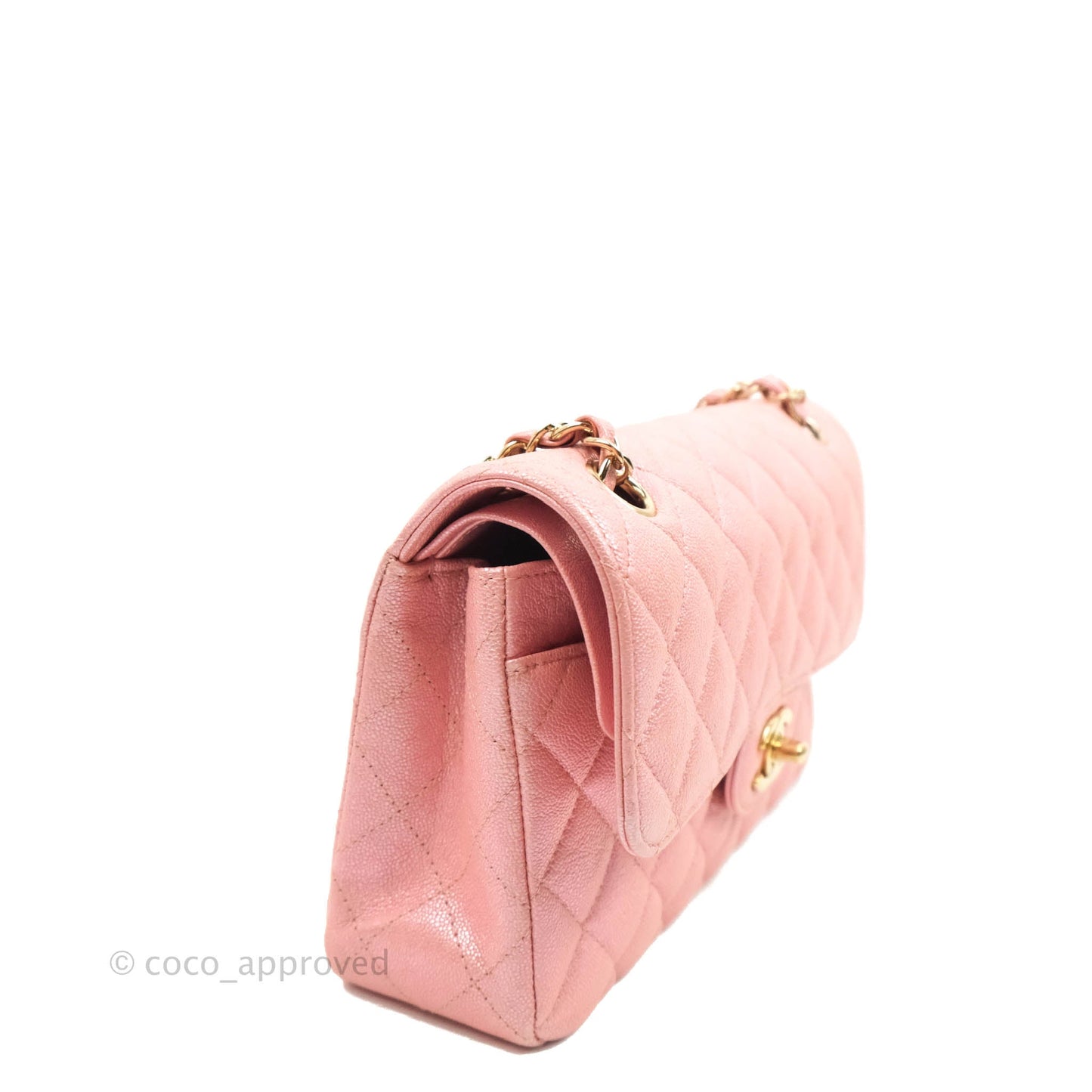 Chanel Small Classic Quilted Flap Iridescent Pink Caviar Gold Hardware 19S