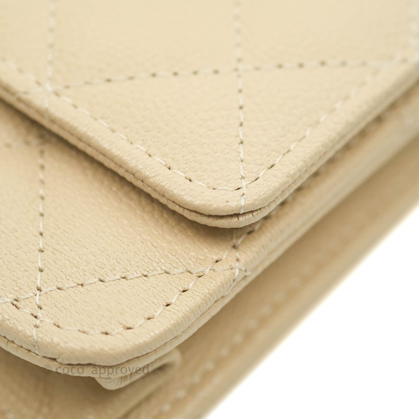 Chanel Quilted Golden Class Wallet on Chain WOC Light Beige Caviar Gold Hardware