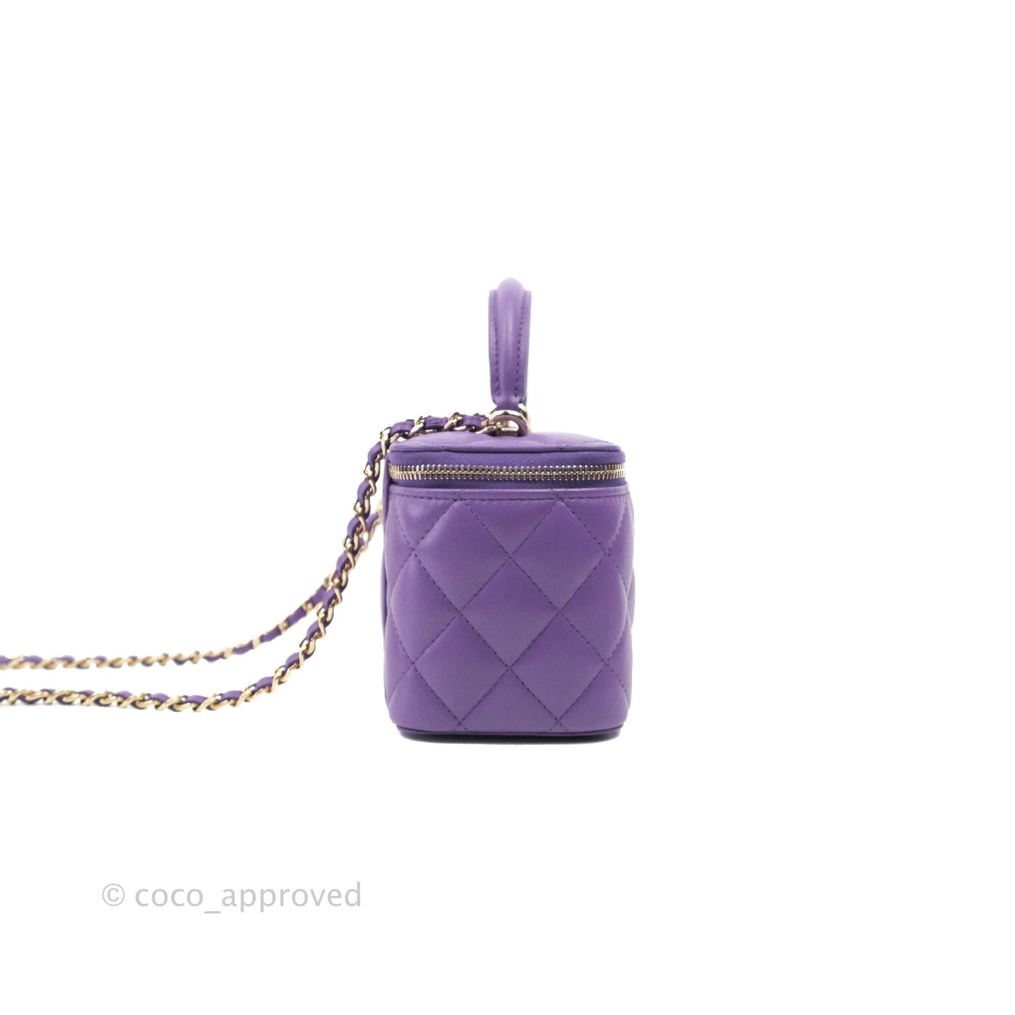 Chanel Classic Vanity Rectangular Top Handle With Chain Purple Lambskin Gold Hardware