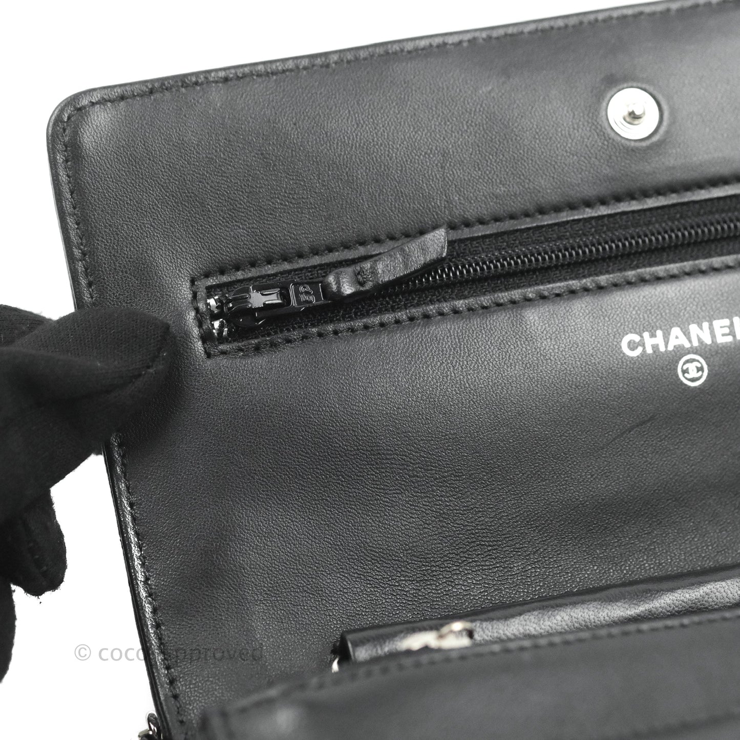 Chanel Quilted Wallet on Chain WOC Black Lambskin Silver Hardware