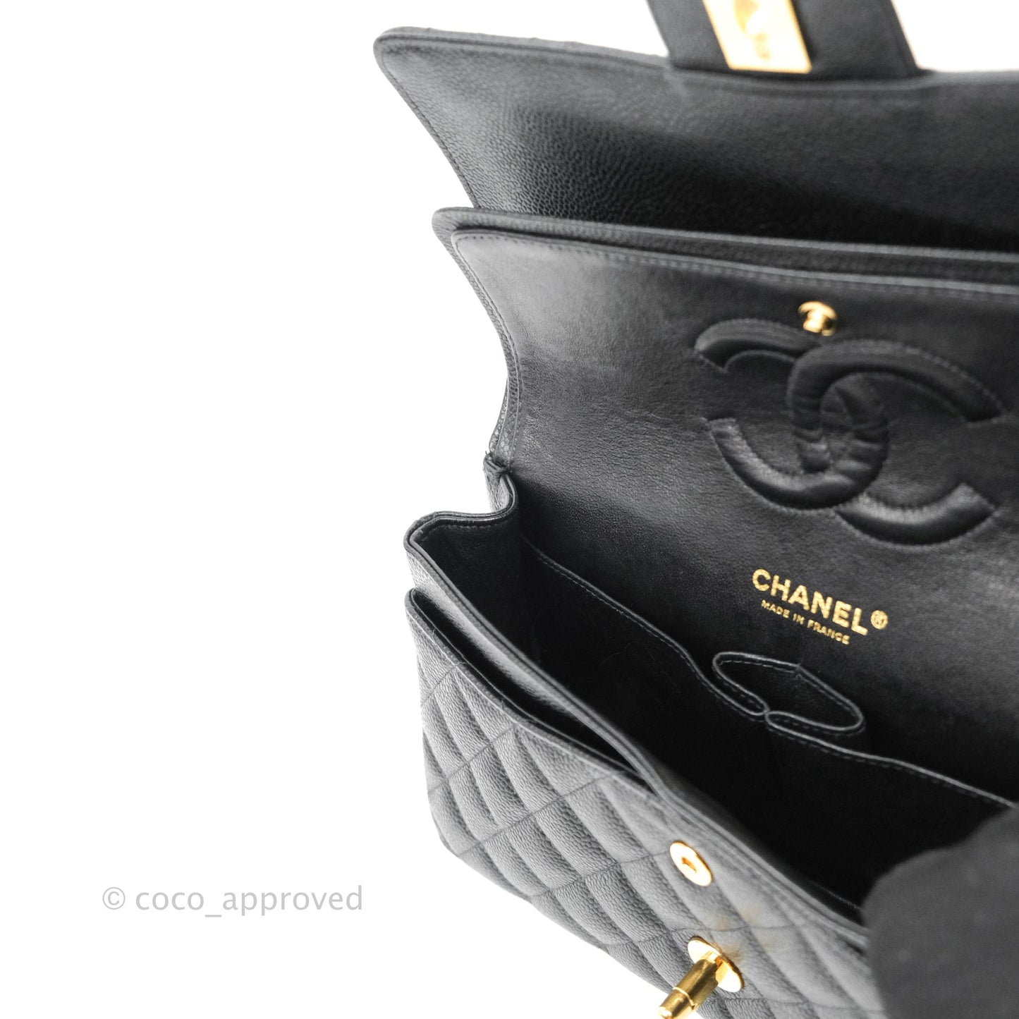 Chanel Classic M/L Medium Flap Quilted Black Caviar 24K Gold Hardware