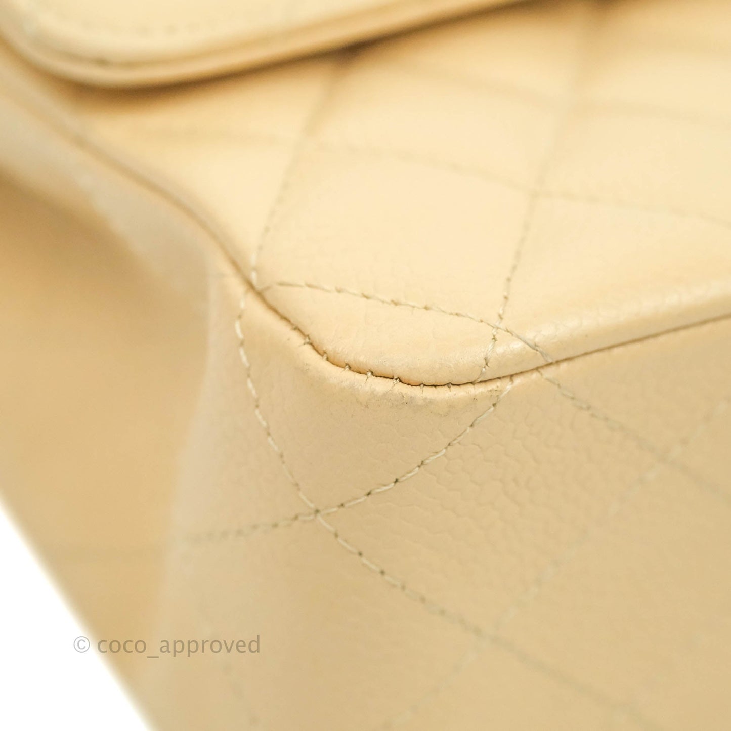 Chanel Classic M/L Medium Flap Quilted Beige Caviar Silver Hardware