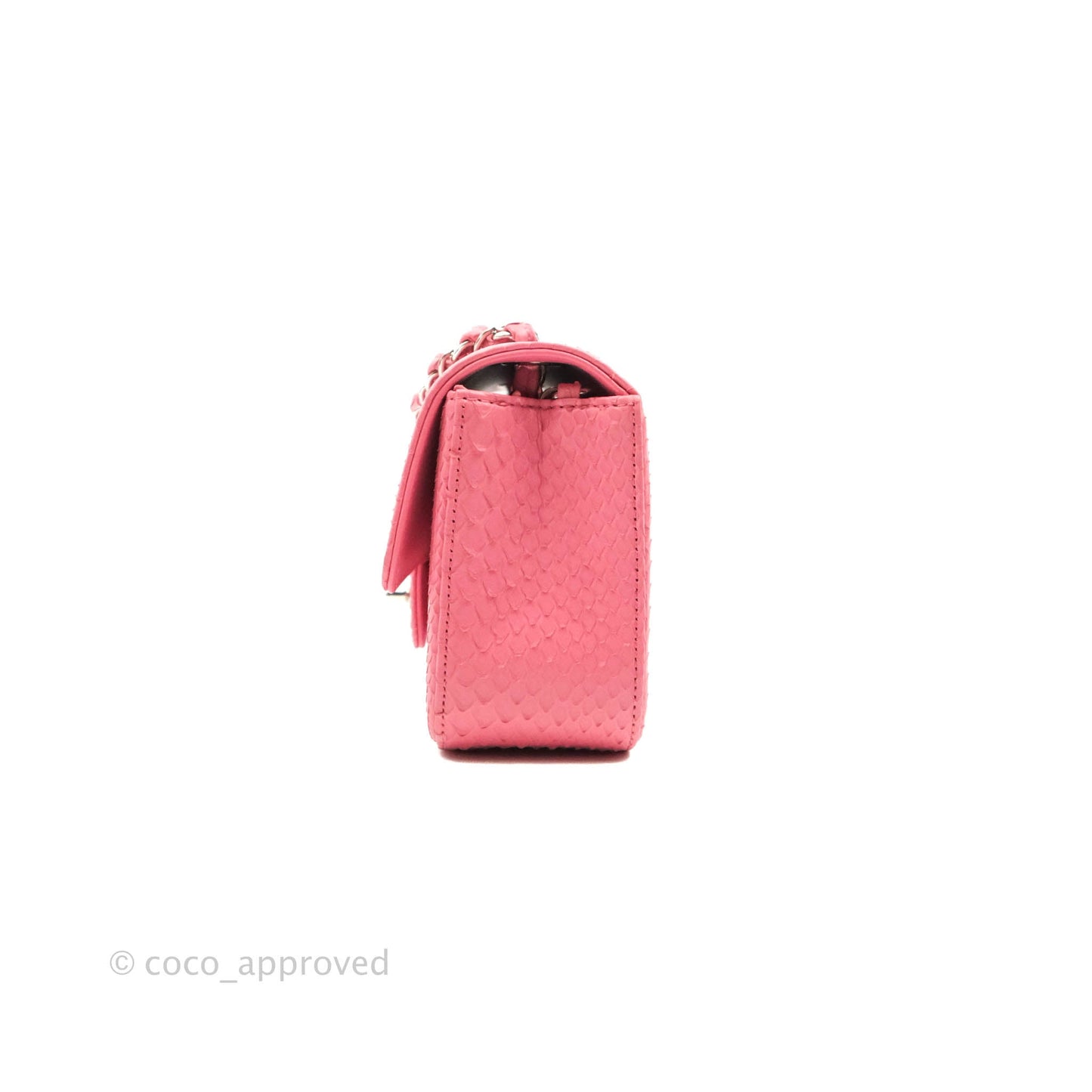 Chanel Quilted Mini Rectangular Python Pink Silver Hardware