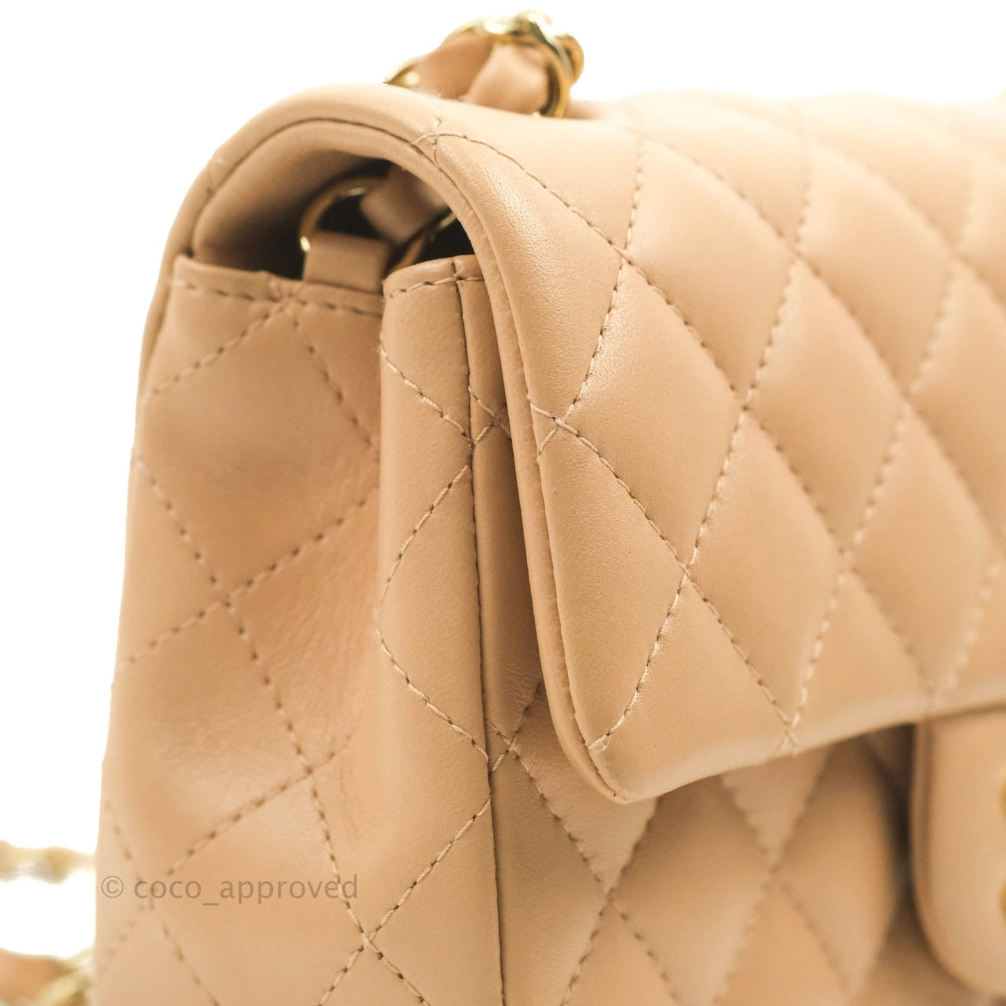 Chanel Mini Rectangular Flap Quilted Beige Lambskin Gold Hardware 21A