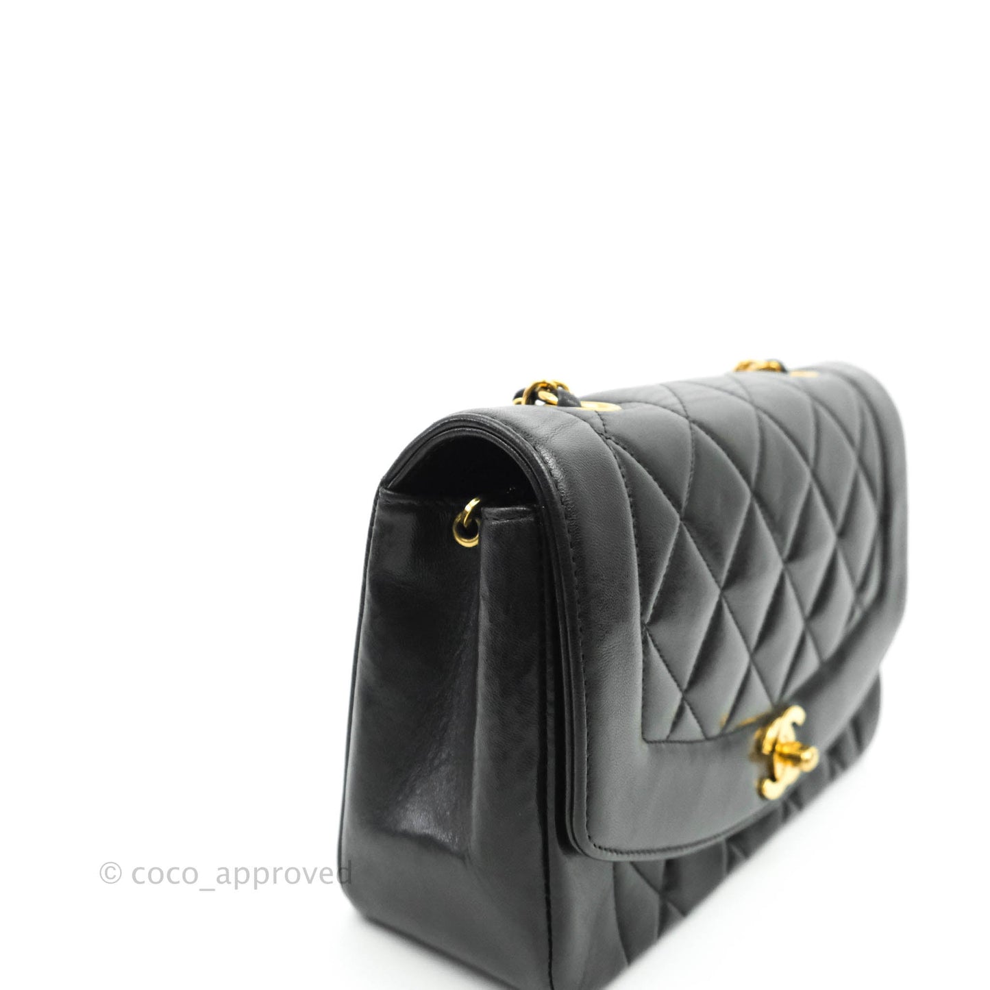 Chanel Black Quilted Lambskin Small Vintage Classic Diana Flap 24K Gold Hardware