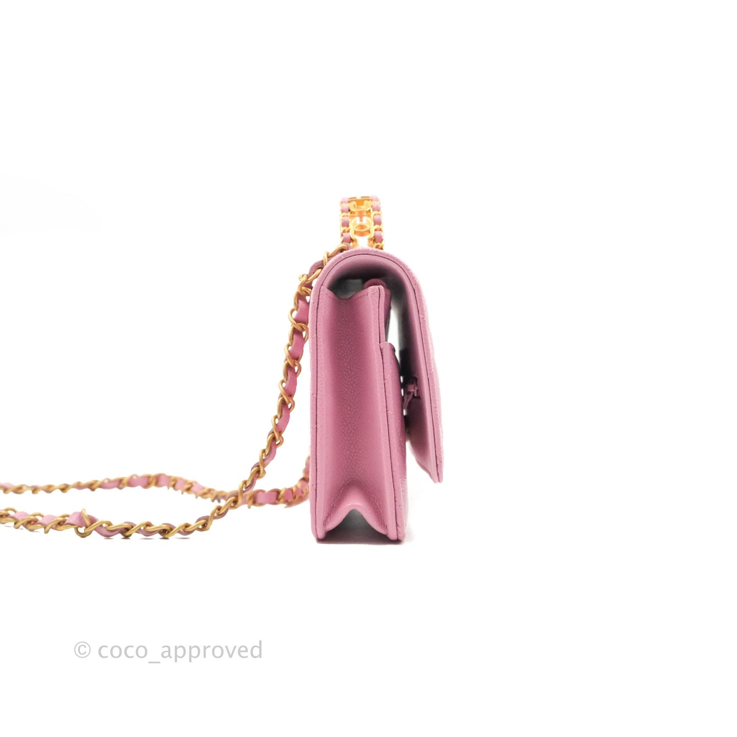 Chanel Top Handle Wallet On Chain WOC Pink Caviar Gold Hardware 22S