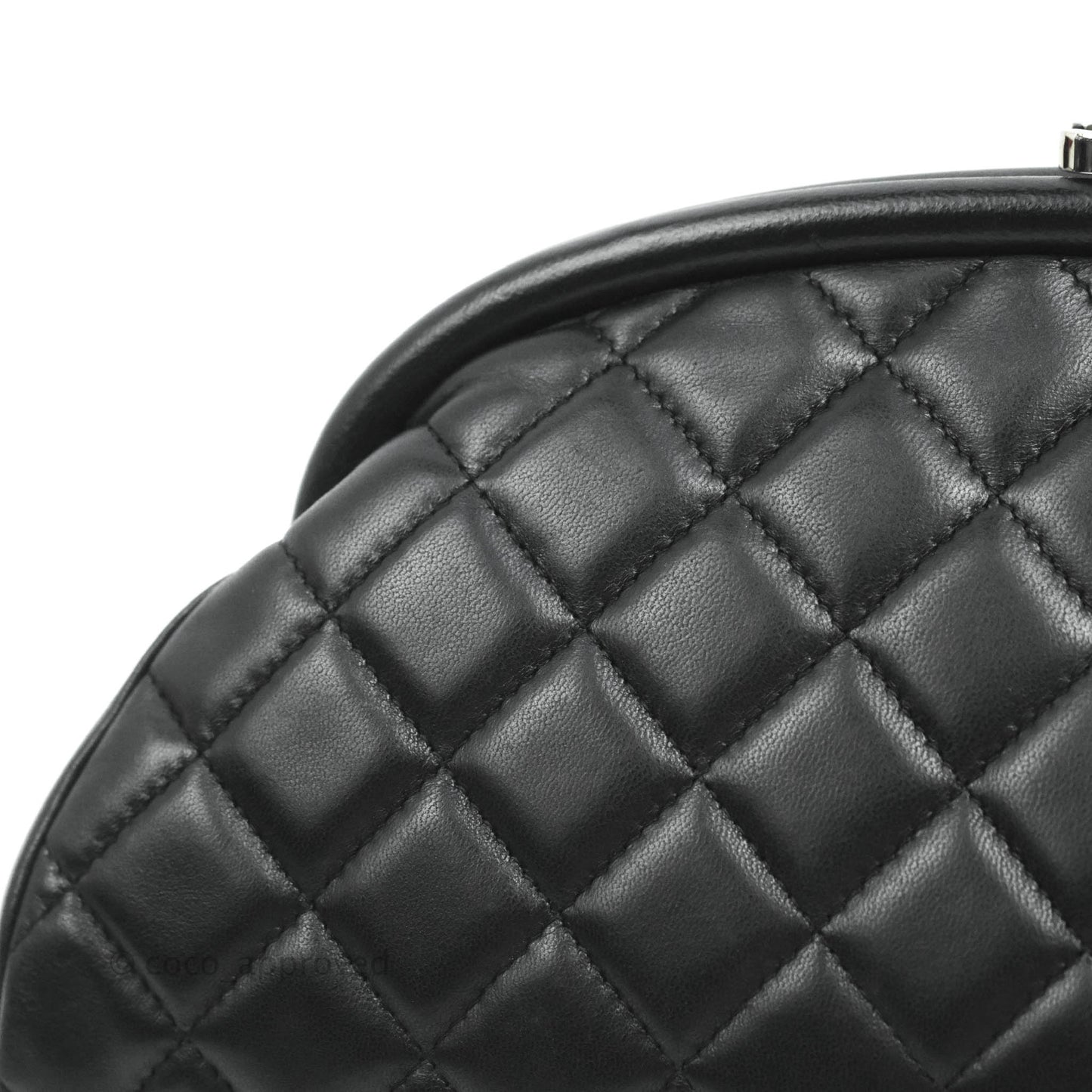 Chanel Quilted Timeless Kisslock Clutch Black Lambskin Silver Hardware
