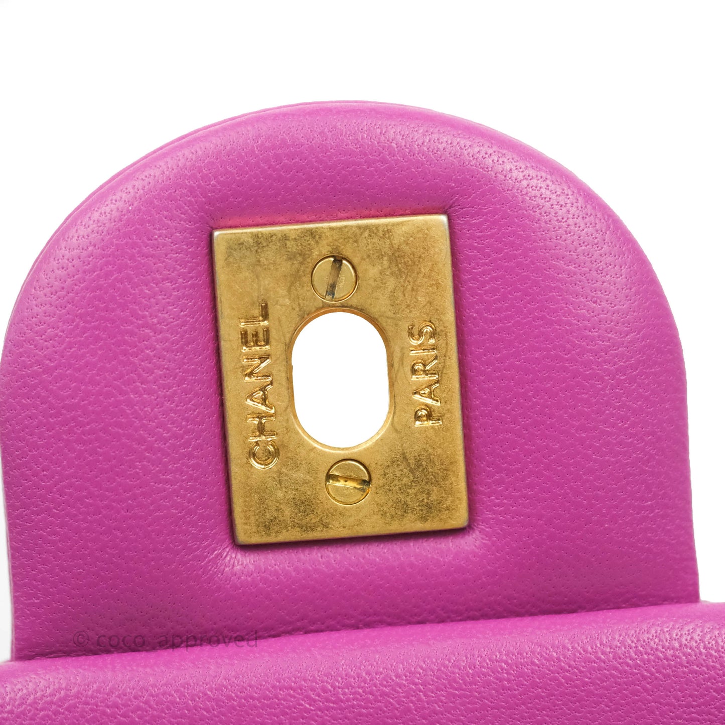 Chanel Mini Rectangular Pearl Crush Quilted Purple Lambskin Aged Gold Hardware