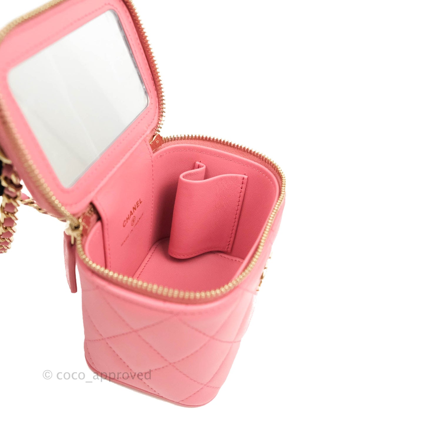Chanel Mini Top Handle Vanity With Chain Pink Lambskin Gold Hardware