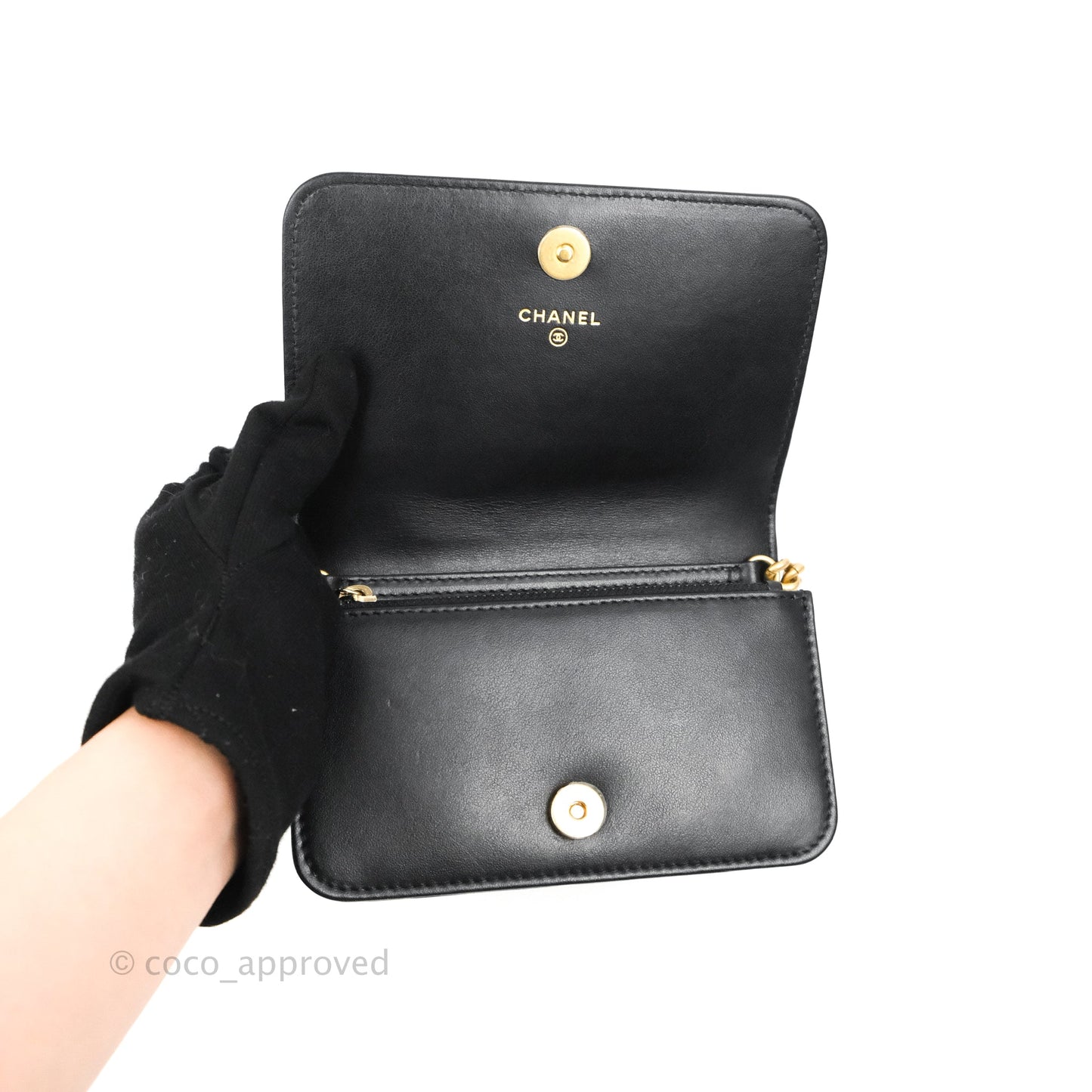 Chanel Mini Boy WOC Black Caviar Aged Gold Hardware