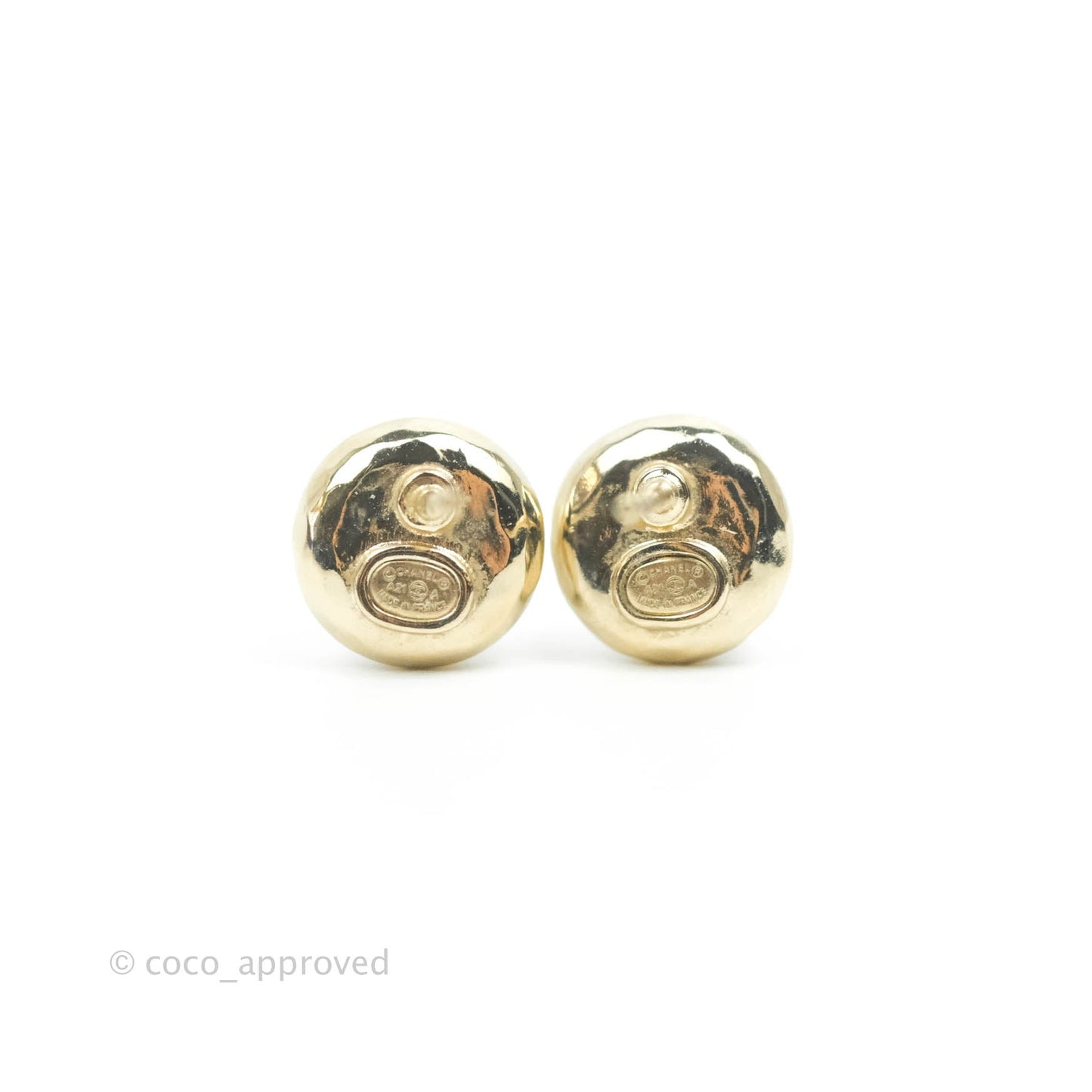 Chanel CC Pearl Rhinestone Earrings Gold Tone 21A