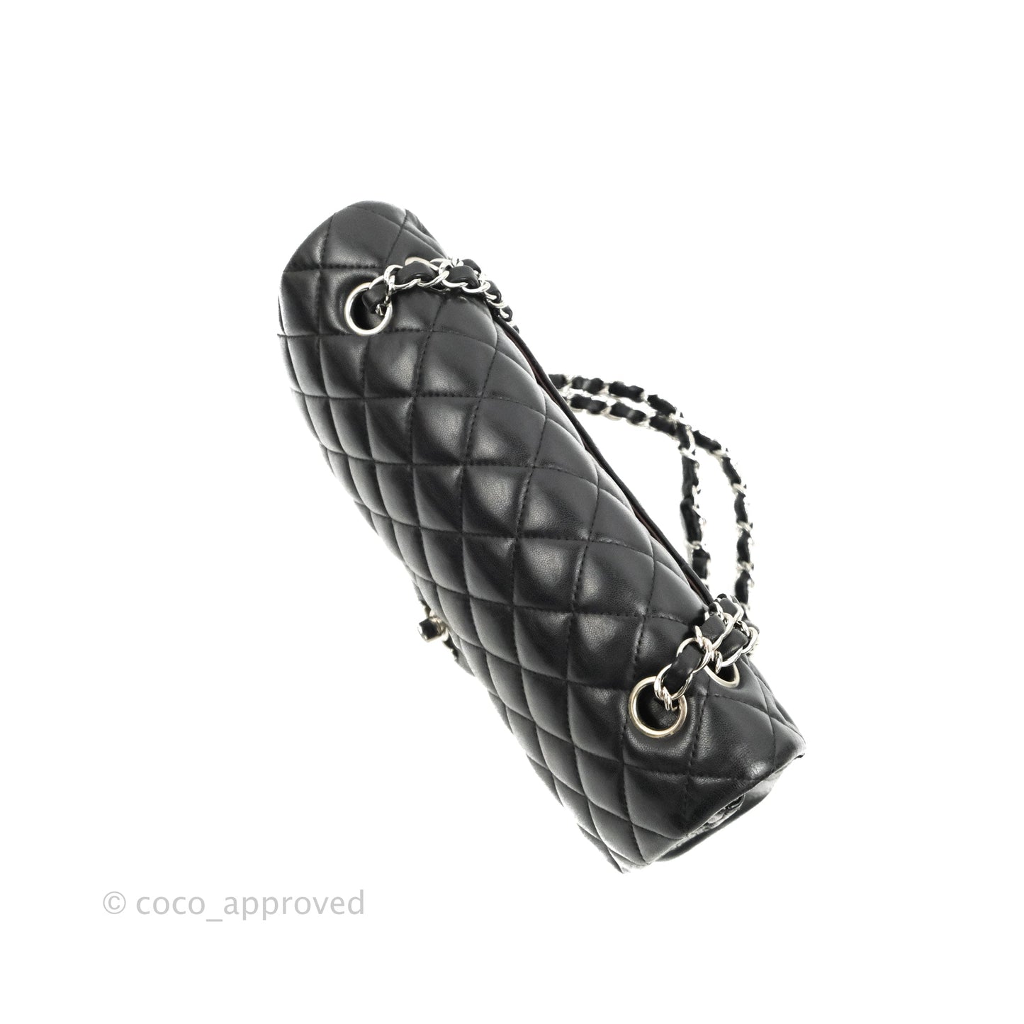 Chanel Classic M/L Medium Flap Quilted Black Lambskin Silver Hardware