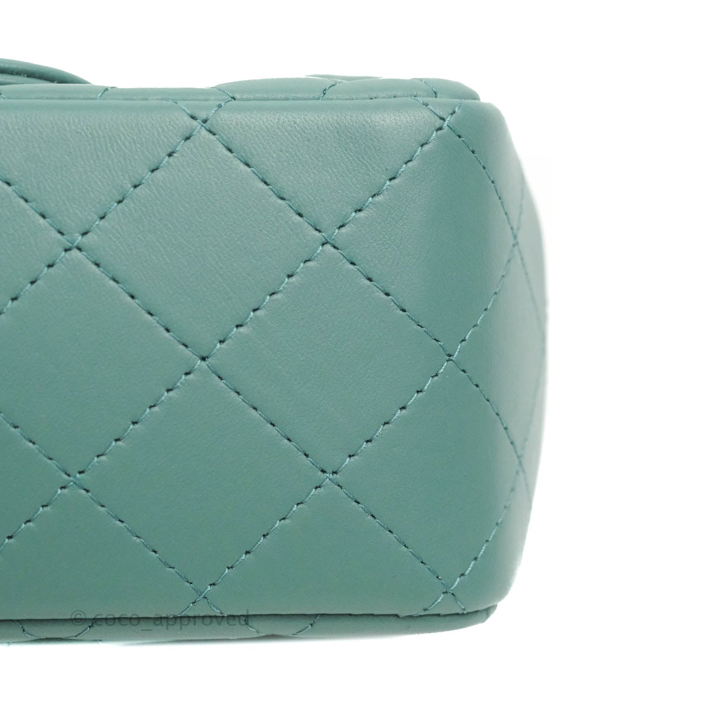 Chanel Mini Square Teal Green Lambskin Gold Hardware