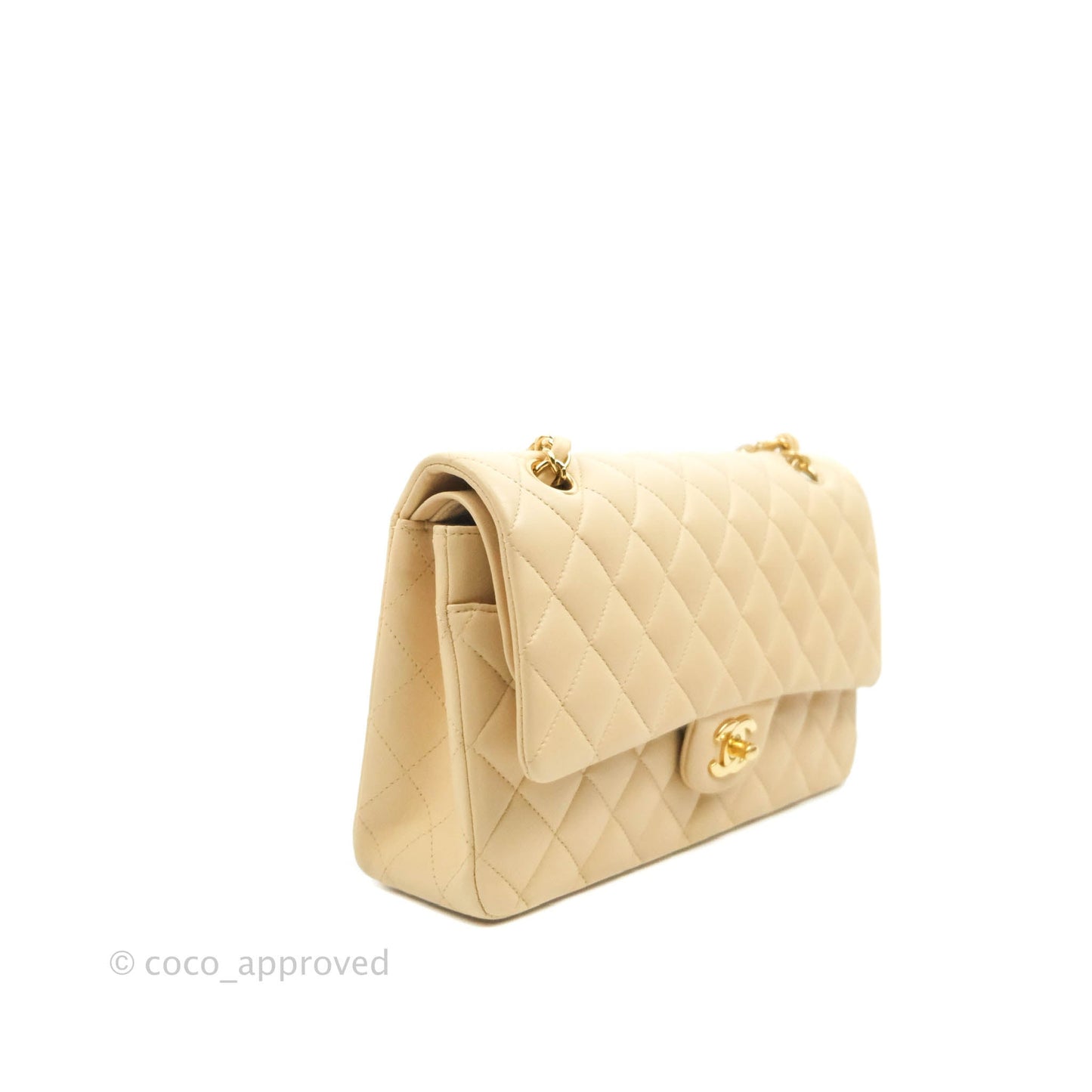 Chanel Classic M/L Medium Flap Quilted Beige Lambskin Gold Hardware