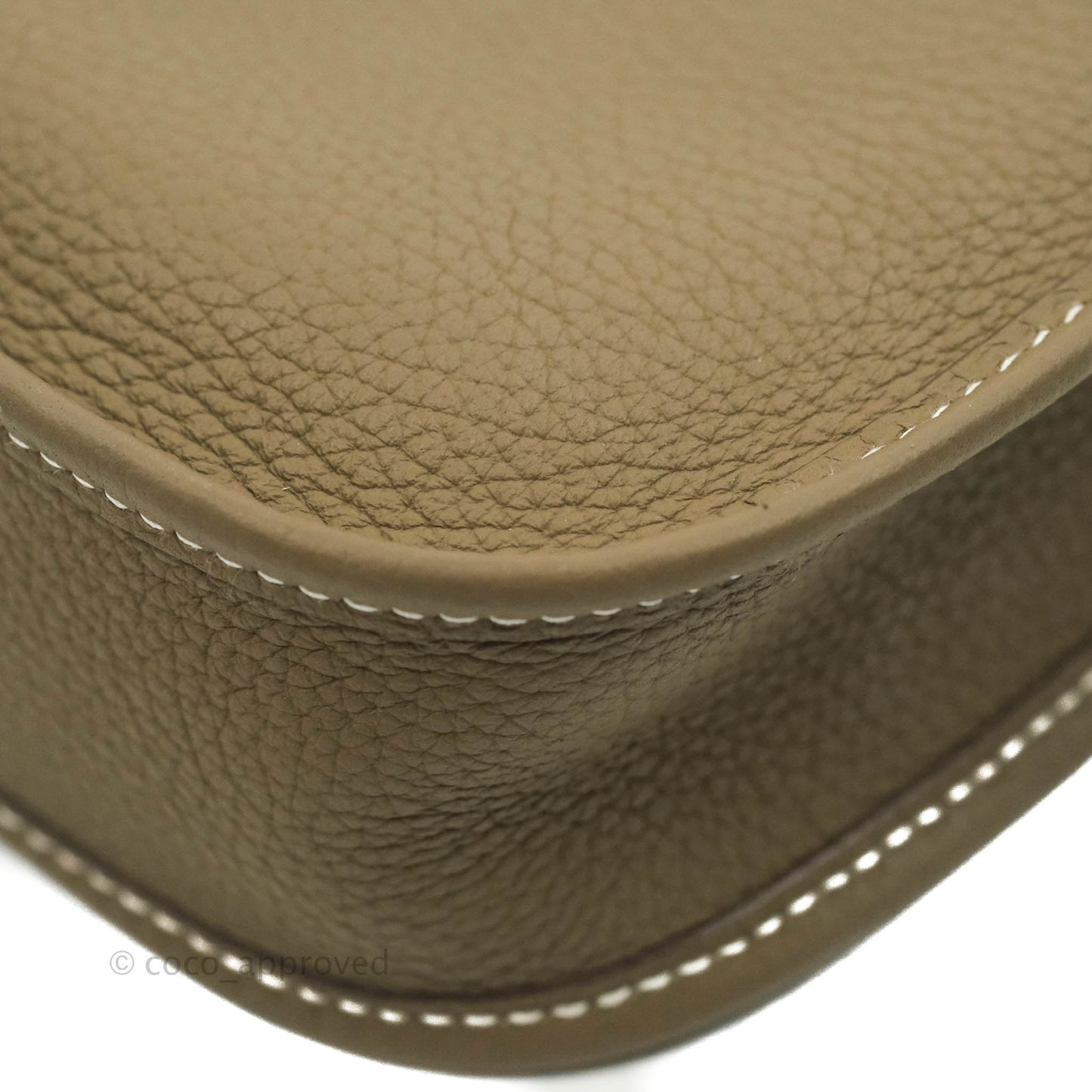 Hermès Mini Evelyne Etoupe Clemence Palladium Hardware with Bleu Indigo Strap