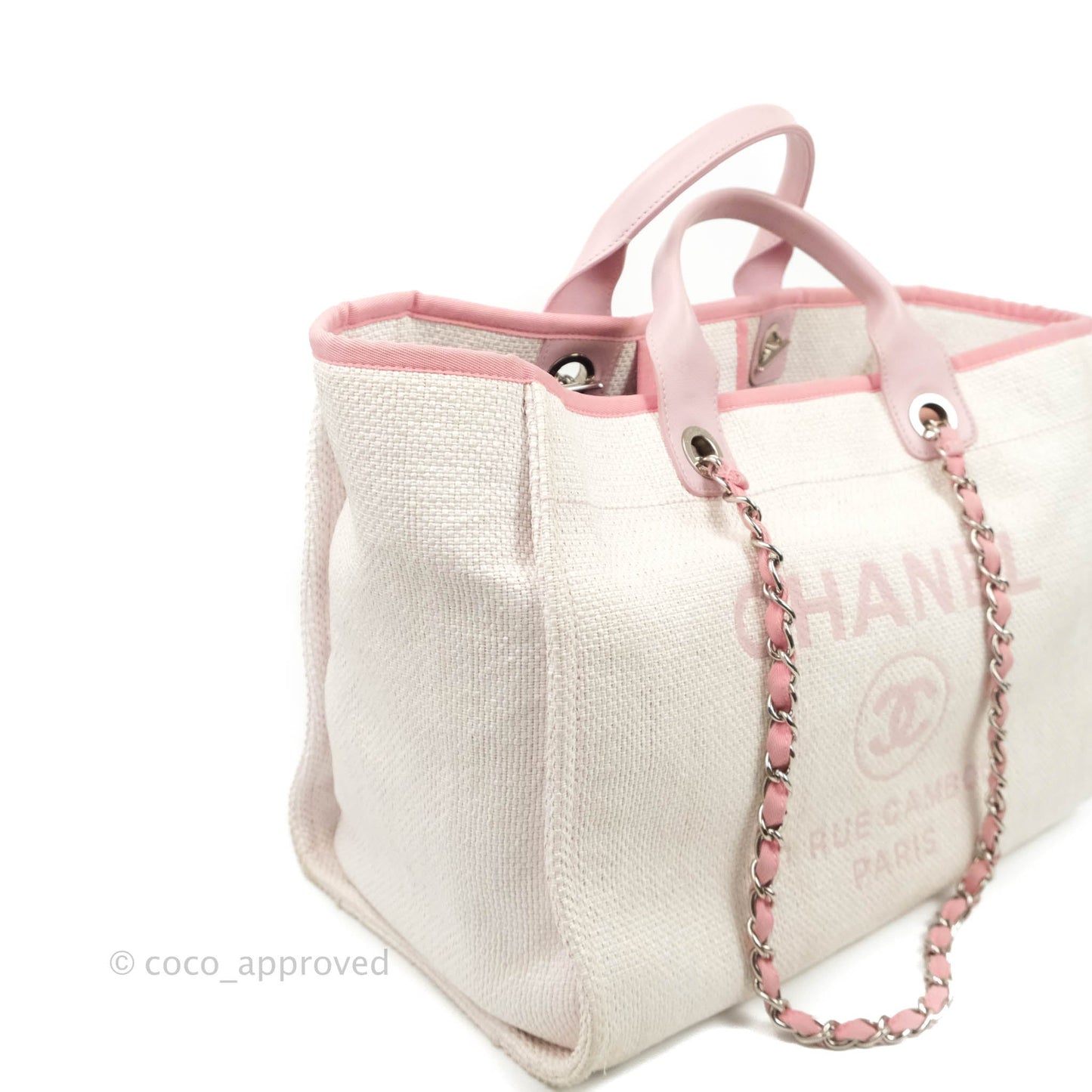 Chanel Large Deauville Pale Pink Canvas Silver Hardware