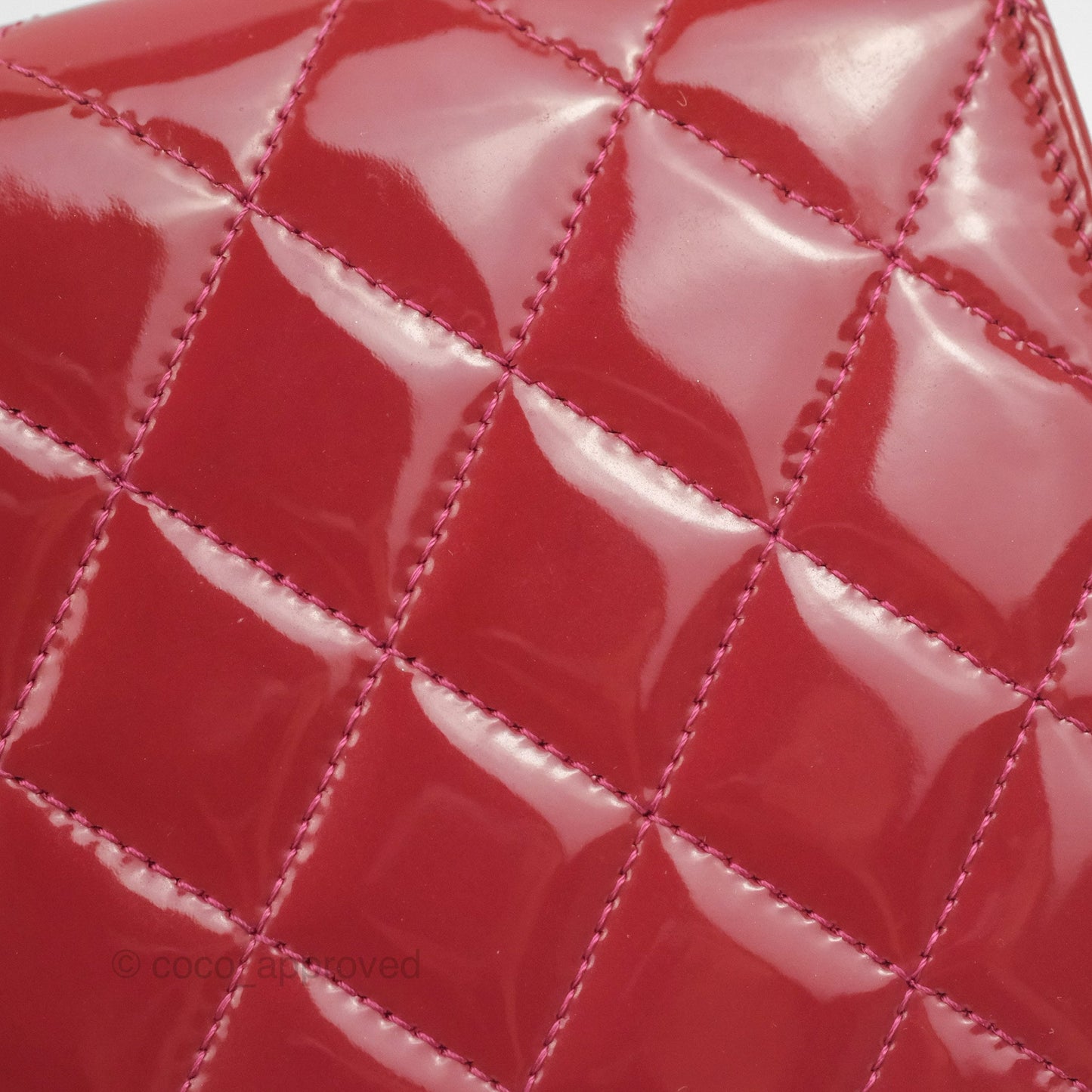 Chanel Wallet on Chain WOC Quilted Red Patent Ruthenium Hardware