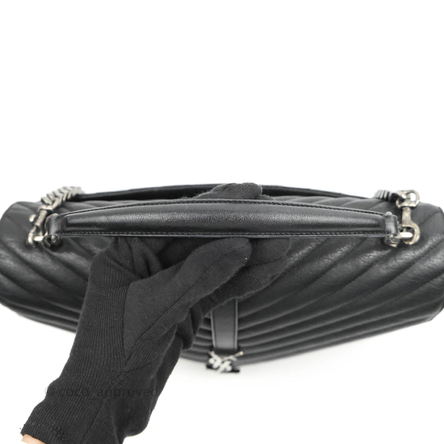 Saint Laurent Chevron Large College Black Chain Bag Ruthenium Hardware