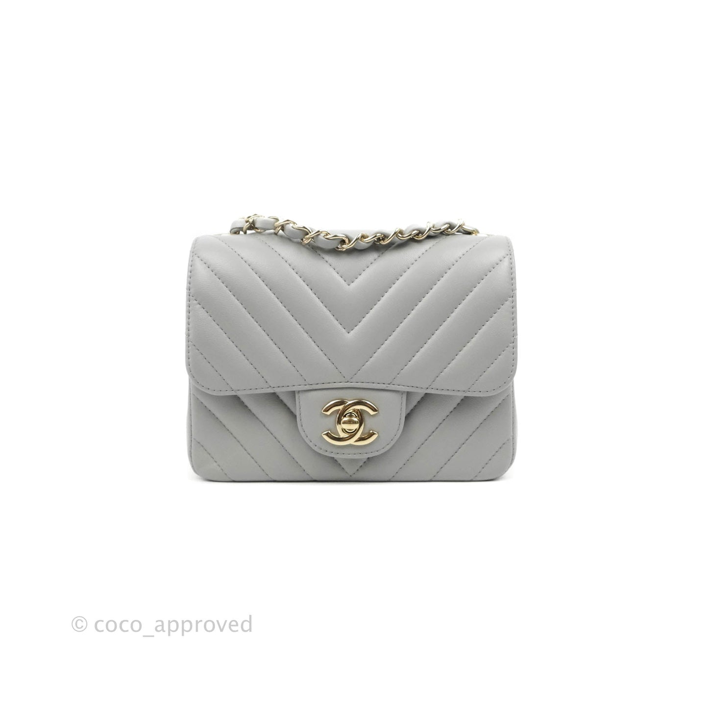 Chanel Mini Square Chevron Grey Lambskin Gold Hardware