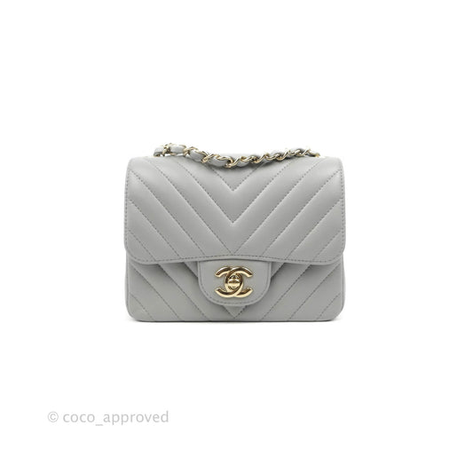 Chanel Mini Square Chevron Grey Lambskin Gold Hardware