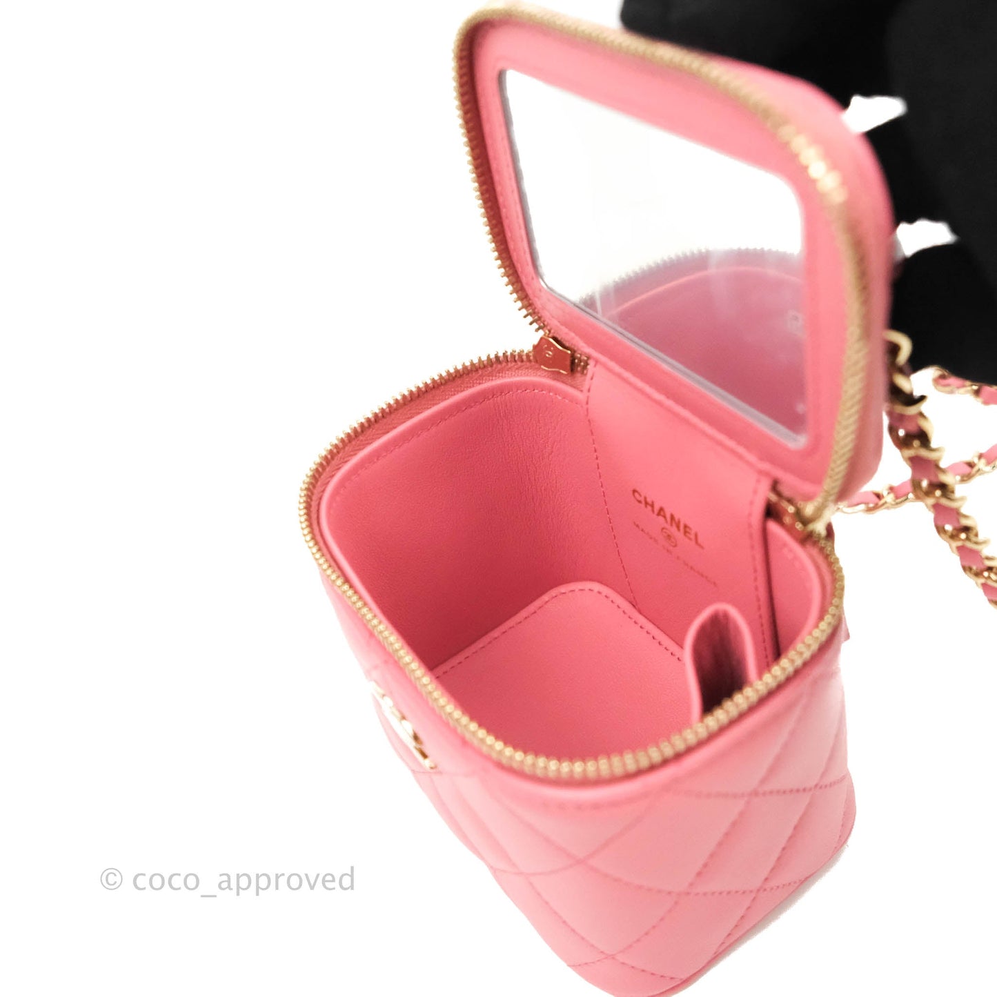 Chanel Mini Top Handle Vanity With Chain Pink Lambskin Gold Hardware