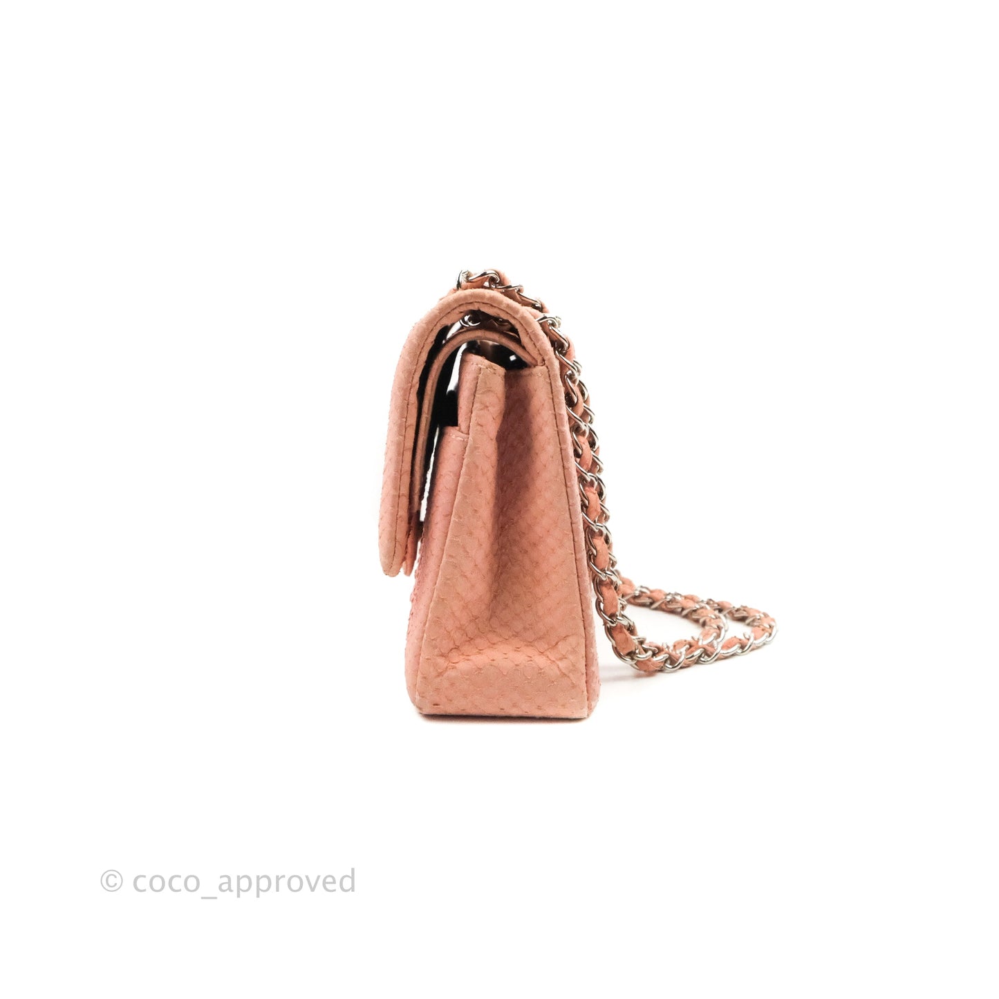 Chanel Classic M/L Medium Flap Quilted Pink Python Silver Hardware
