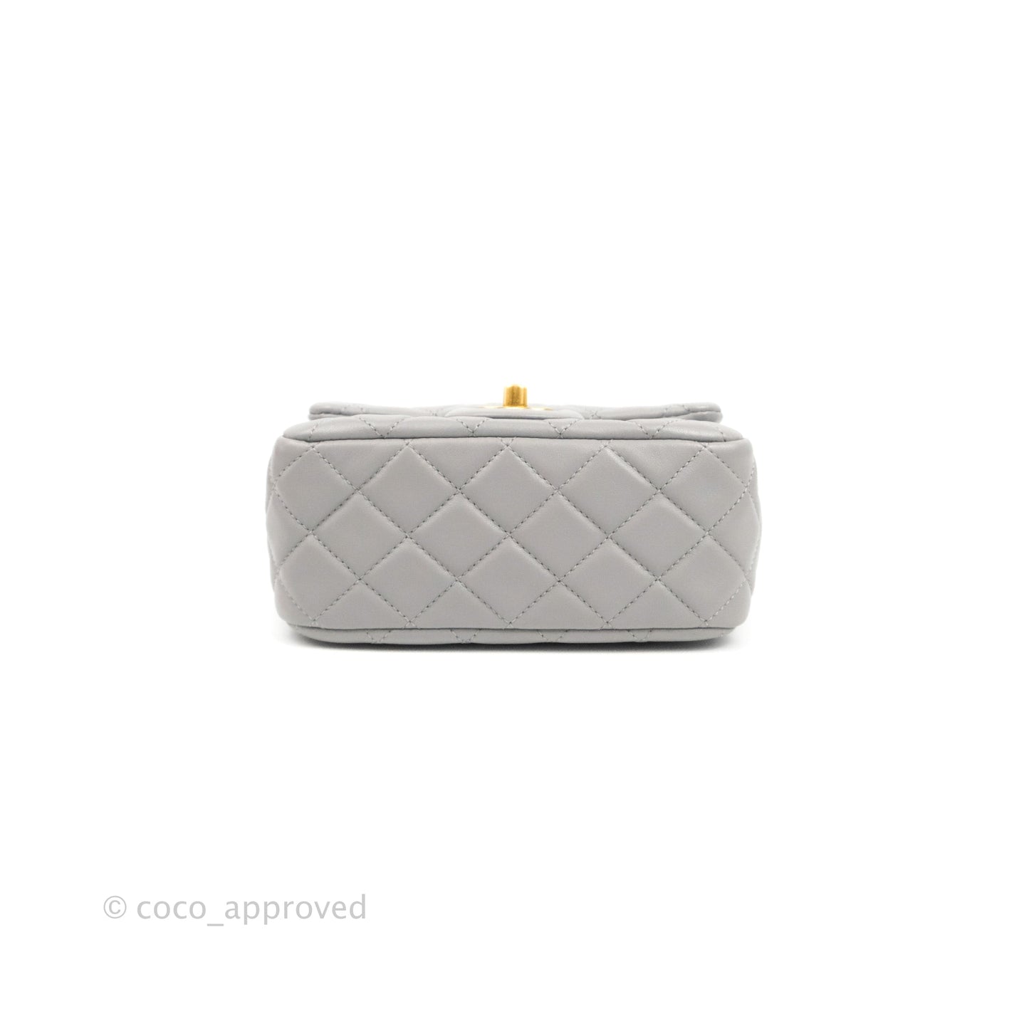 Chanel Mini Square Pearl Crush Quilted Grey Lambskin Aged Gold Hardware