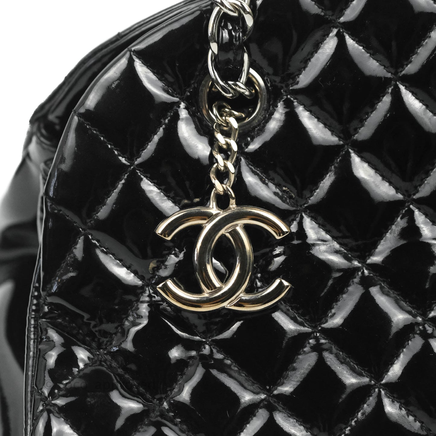 Chanel Mademoiselle Medium Bowling Black Patent Leather Silver Hardware