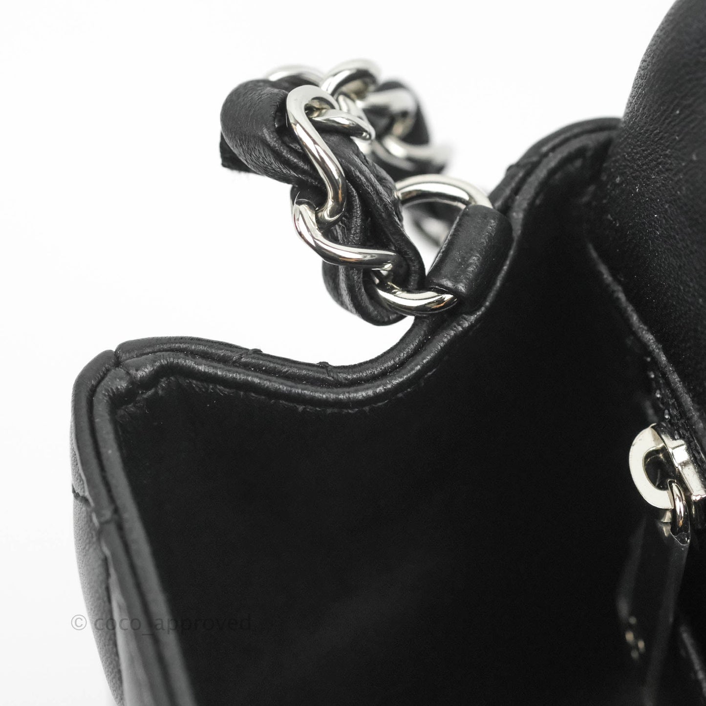 Chanel Quilted Mini Rectangular Flap Black Lambskin Silver Hardware