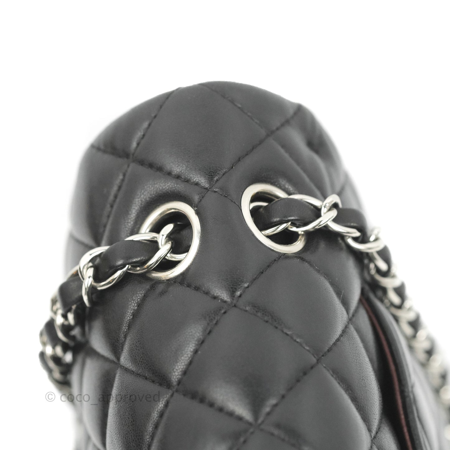 Chanel Classic M/L Medium Flap Quilted Black Lambskin Silver Hardware