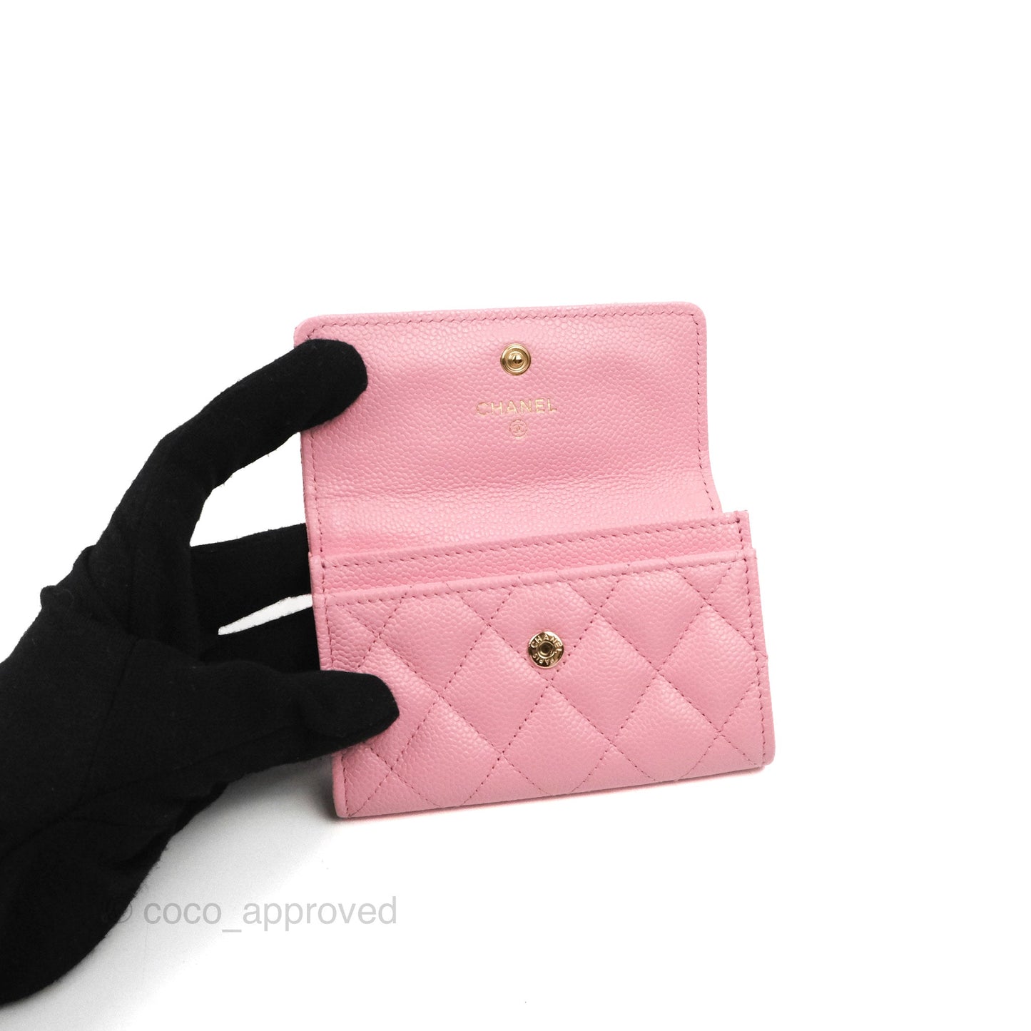 Chanel Quilted Flap Card Holder Pink Caviar Gold Hardware