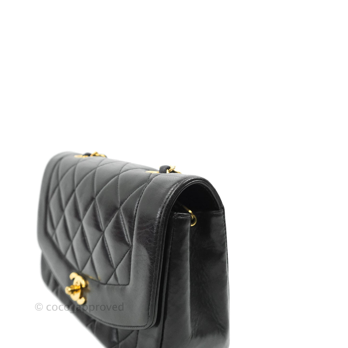 Chanel Black Quilted Lambskin Small Vintage Classic Diana Flap 24K Gold Hardware