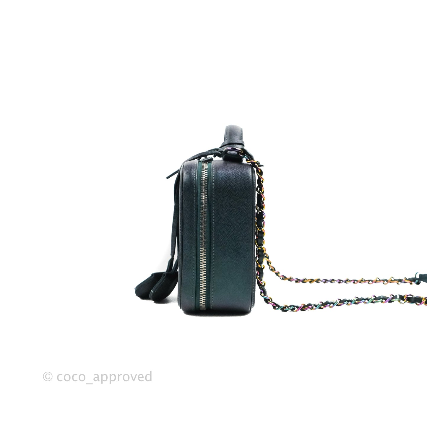 Chanel Quilted Medium CC Filigree Vanity Case Iridescent Dark Turquoise Caviar Rainbow Hardware