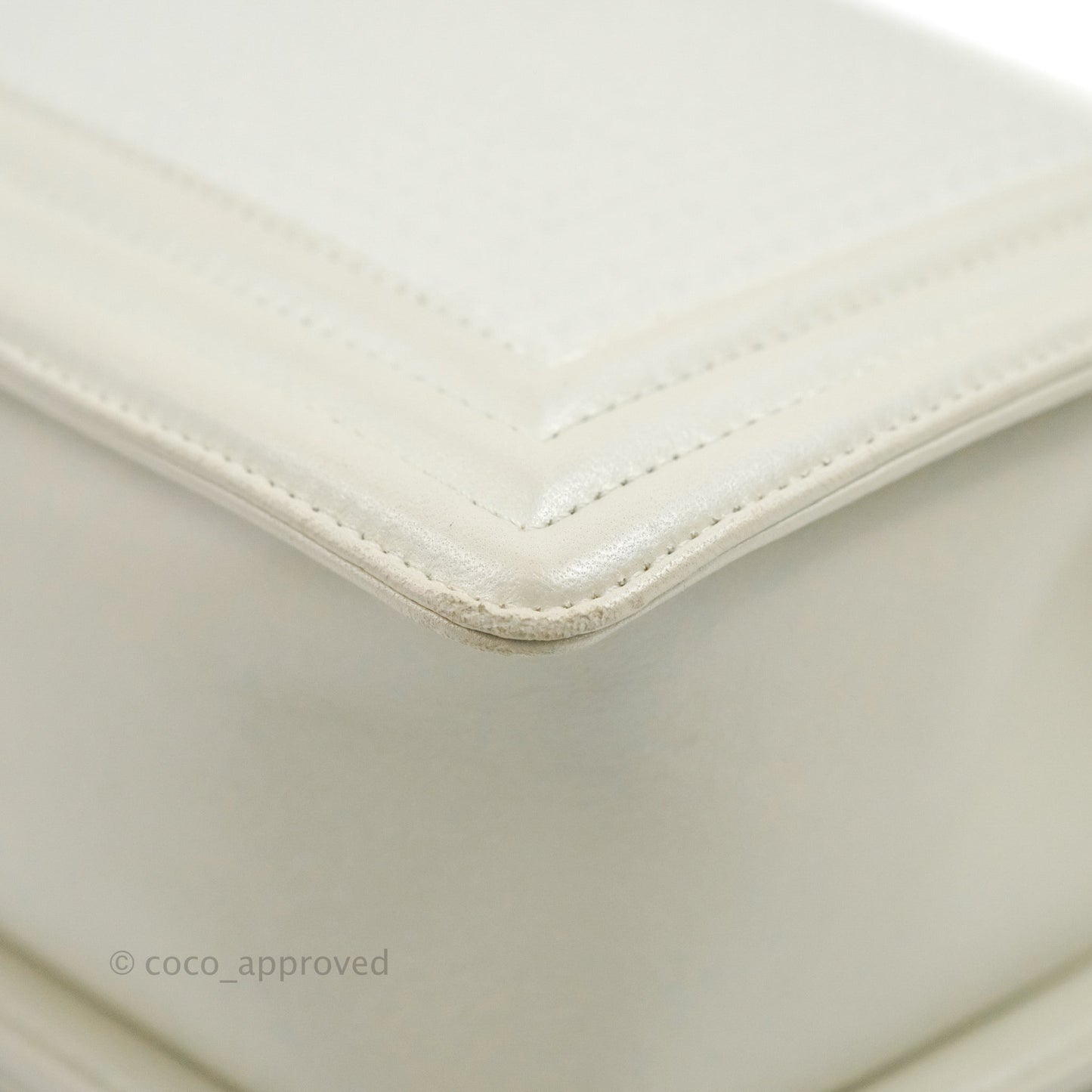 Chanel Cube Embossed Medium Boy Bag Iridescent Pearl White Lambskin Gold Hardware