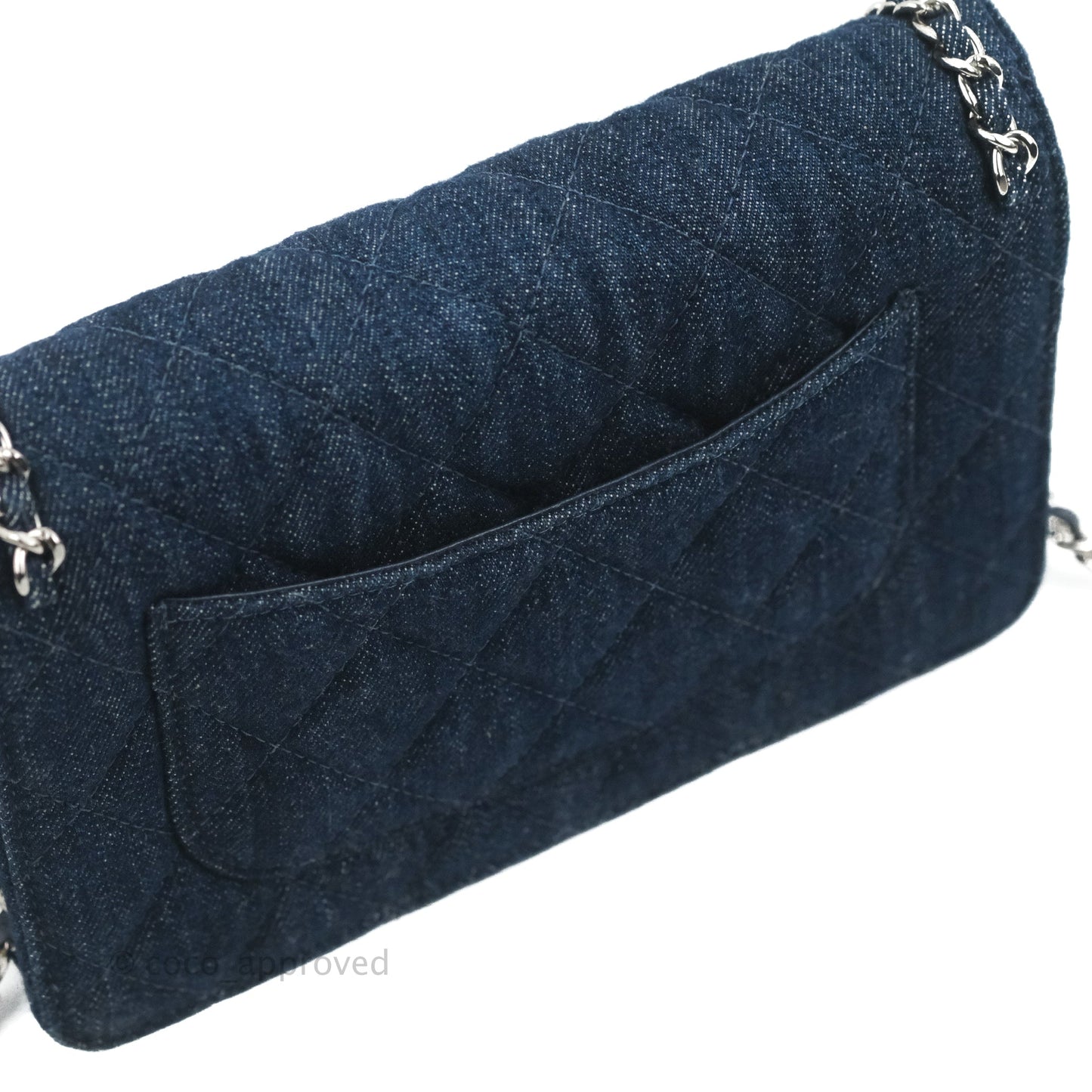 Chanel Quilted Chain Around Wallet on Chain WOC Dark Blue Denim Silver Hardware